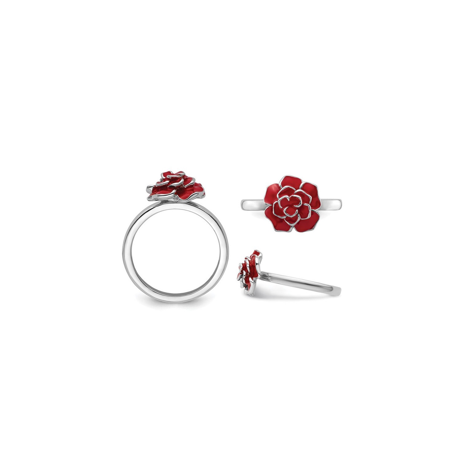 Sterling Silver Red Enamel Rose Ring