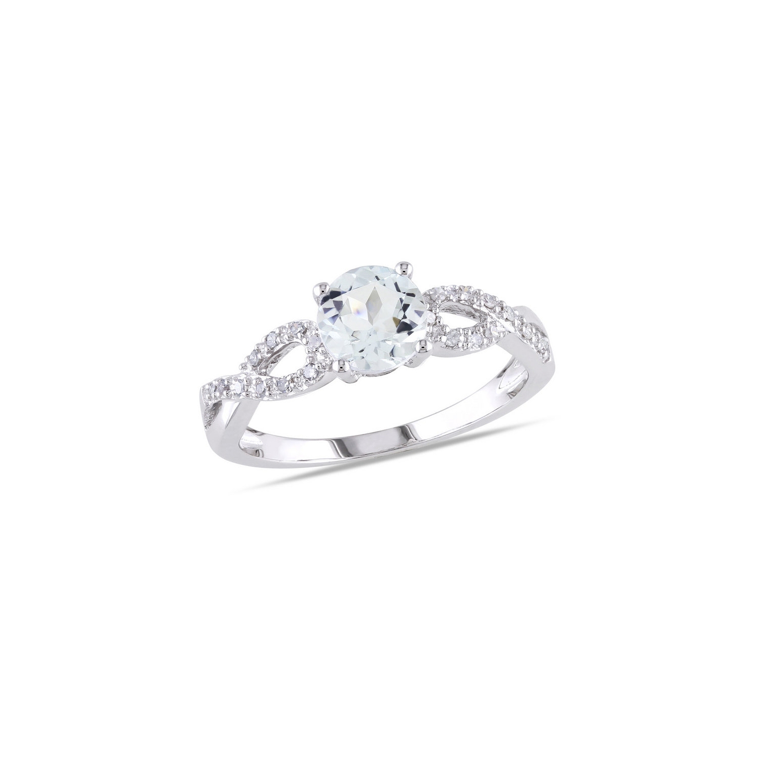Bague à symbole de l'infini en or blanc 10 ct avec diamants et aigue-marine pâle 3 ct d'4&nbsp;carat
