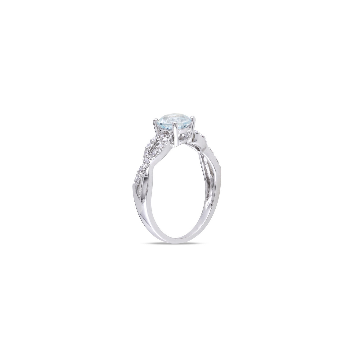 Bague à symbole de l'infini en or blanc 10 ct avec diamants et aigue-marine pâle 3 ct d'4&nbsp;carat