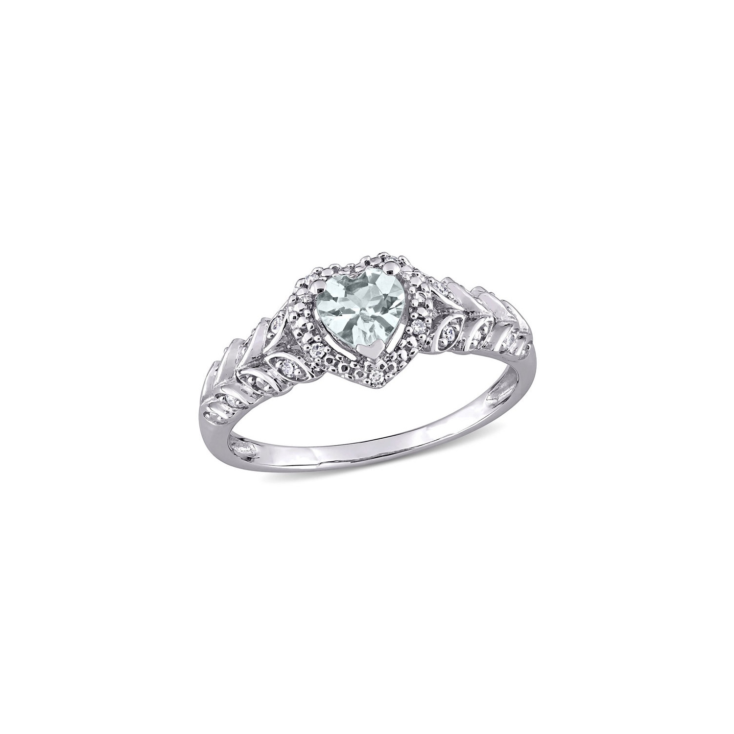 1/3 Carat Aquamarine Heart Ring in 10K White Gold with Accent Diamonds