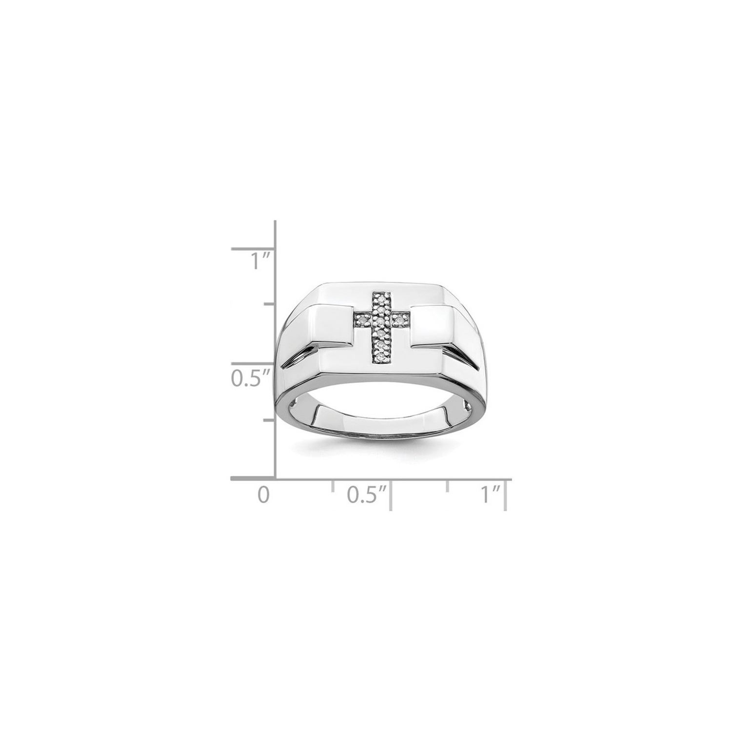 Mens Cross Ring in Polished Sterling Silver with Diamond Accent