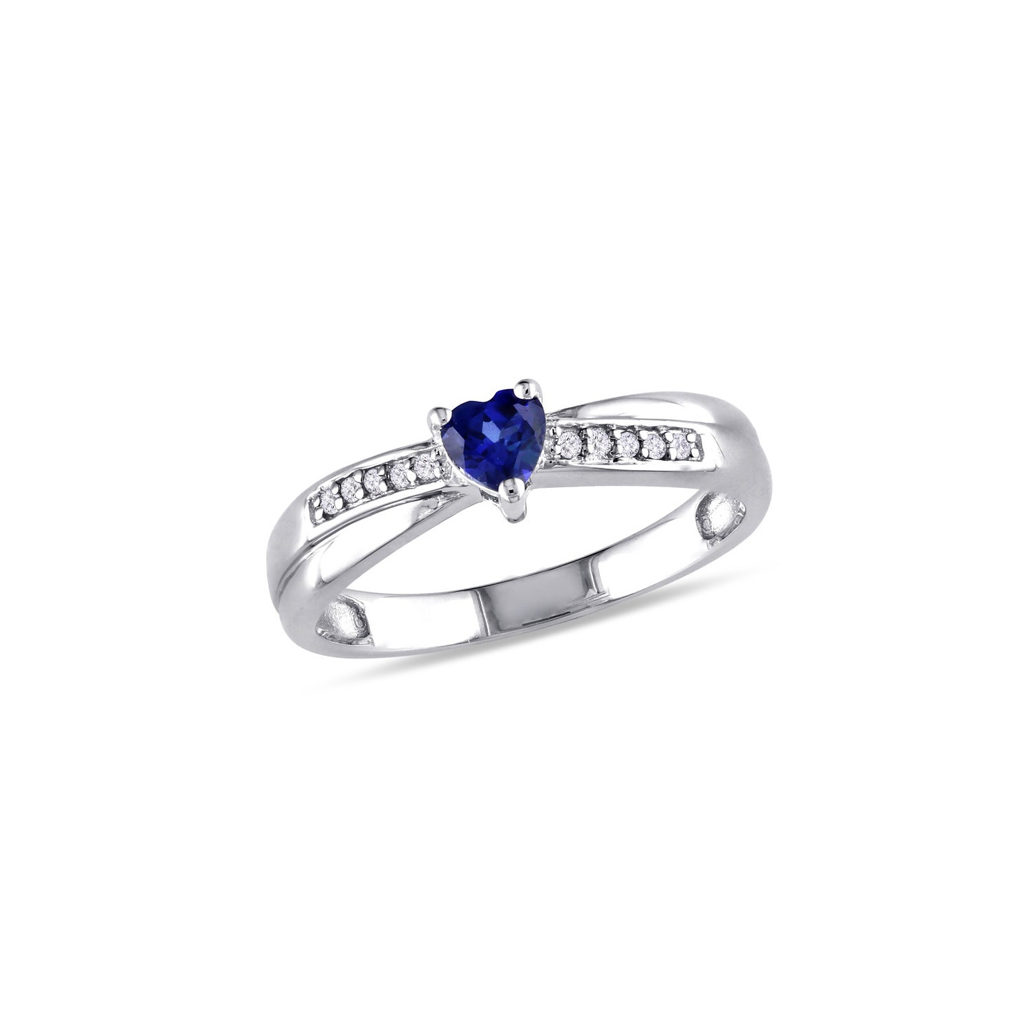 1/4 Carat Lab-Created Blue Sapphire Heart Ring in Sterling Silver with Accent Diamonds