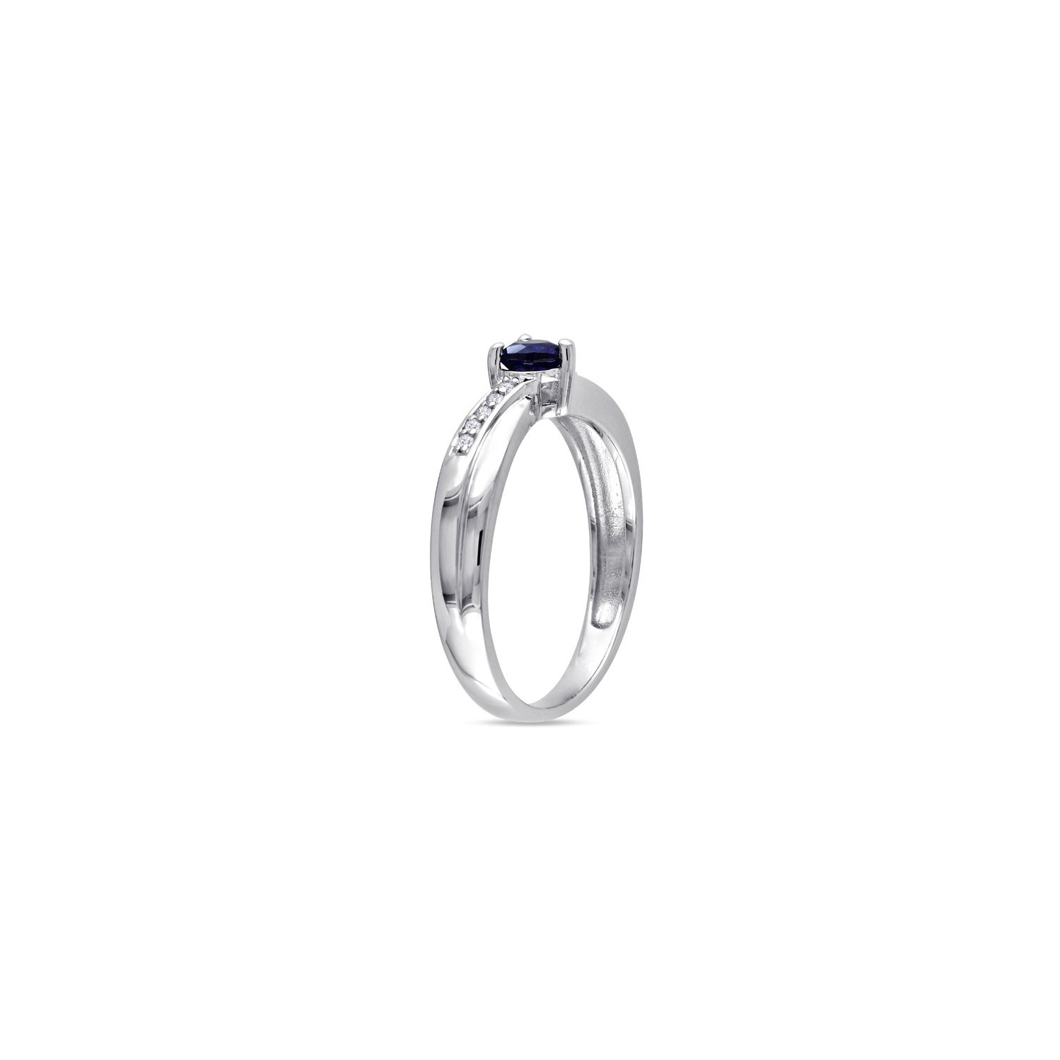 1/4 Carat Lab-Created Blue Sapphire Heart Ring in Sterling Silver with Accent Diamonds