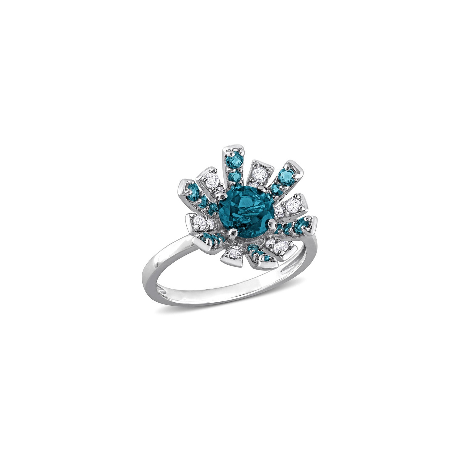 1.74 CARAT London Blue Topaz Bague en argent sterling avec topaze blanche