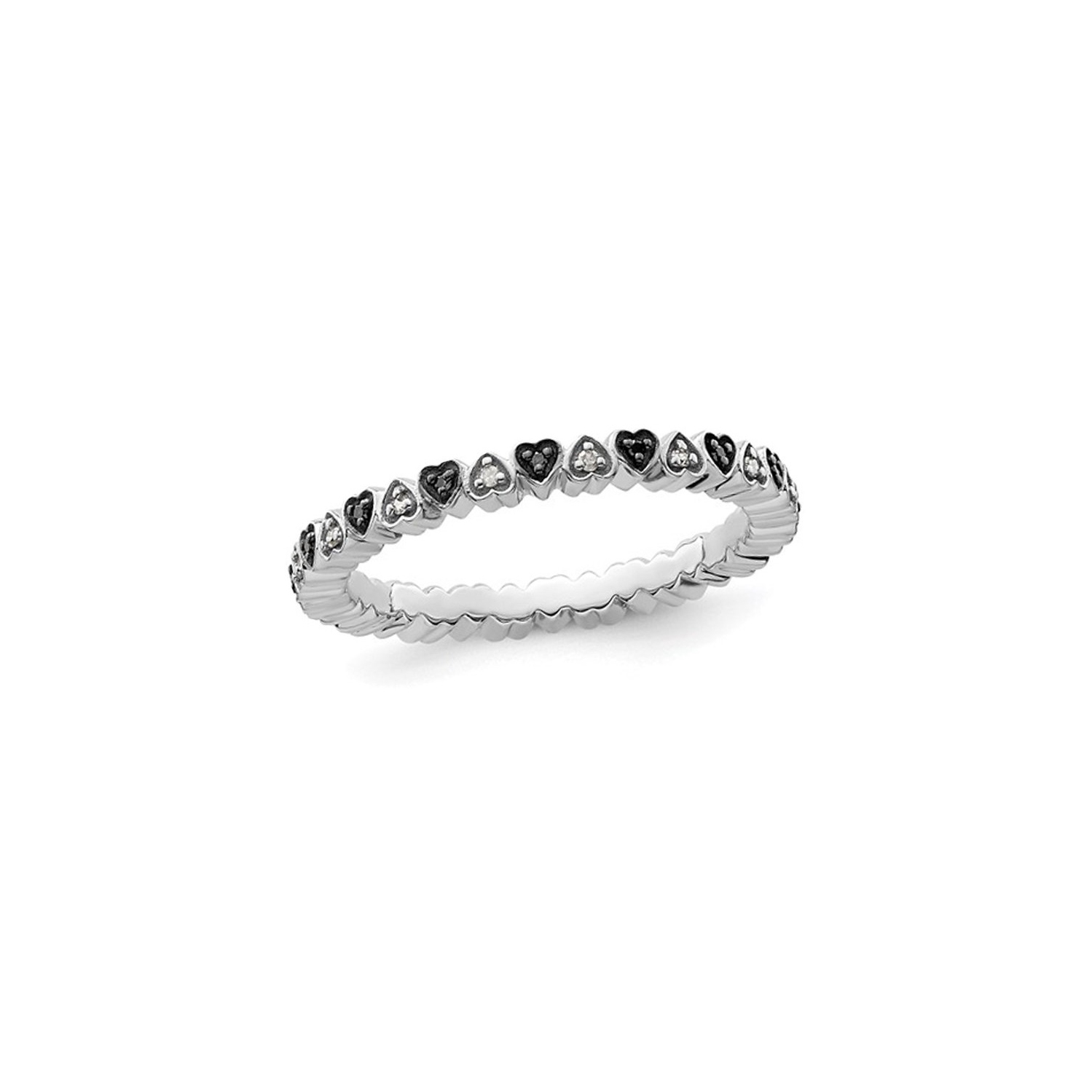 1/8 Carat Black & White Diamond Heart Band Ring in Sterling Silver