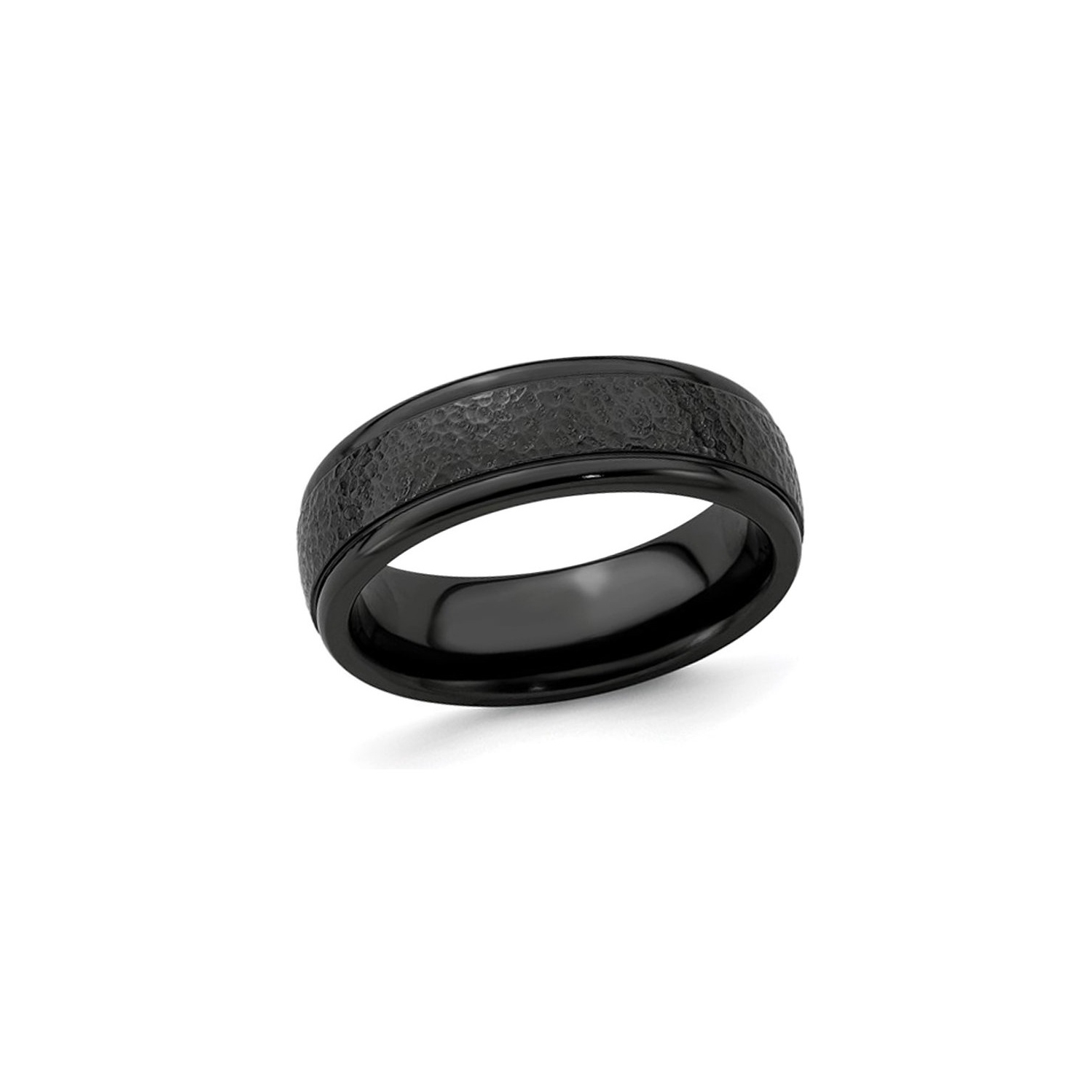 Mentille ou dames Black Titanium 7 mm Bague de bande martel??e