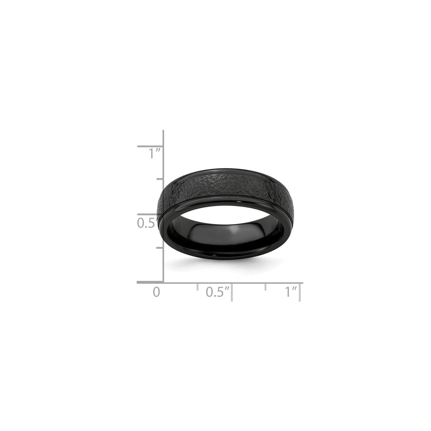 Mentille ou dames Black Titanium 7 mm Bague de bande martel??e