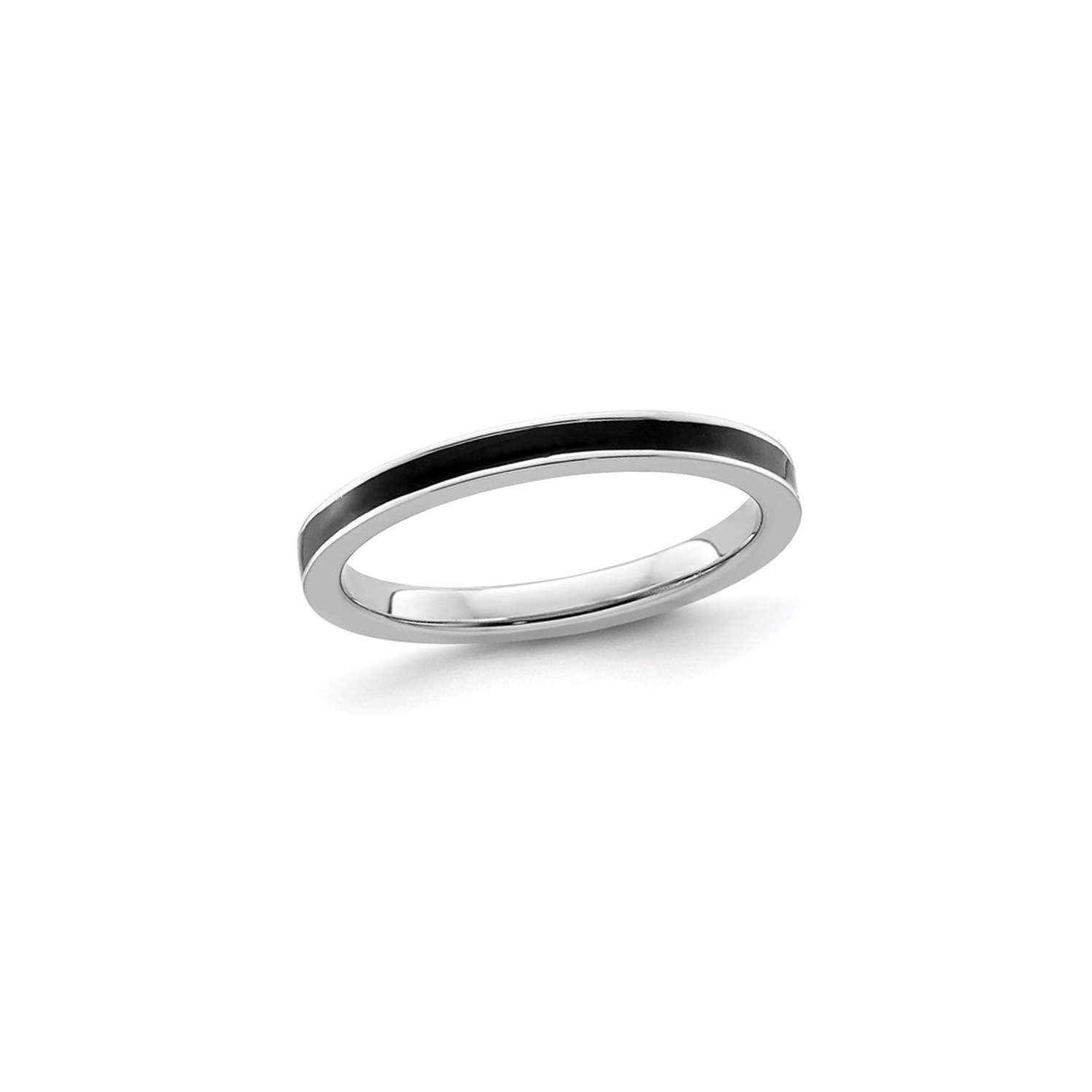 Sterling Silver Band Ring with Black Enamel