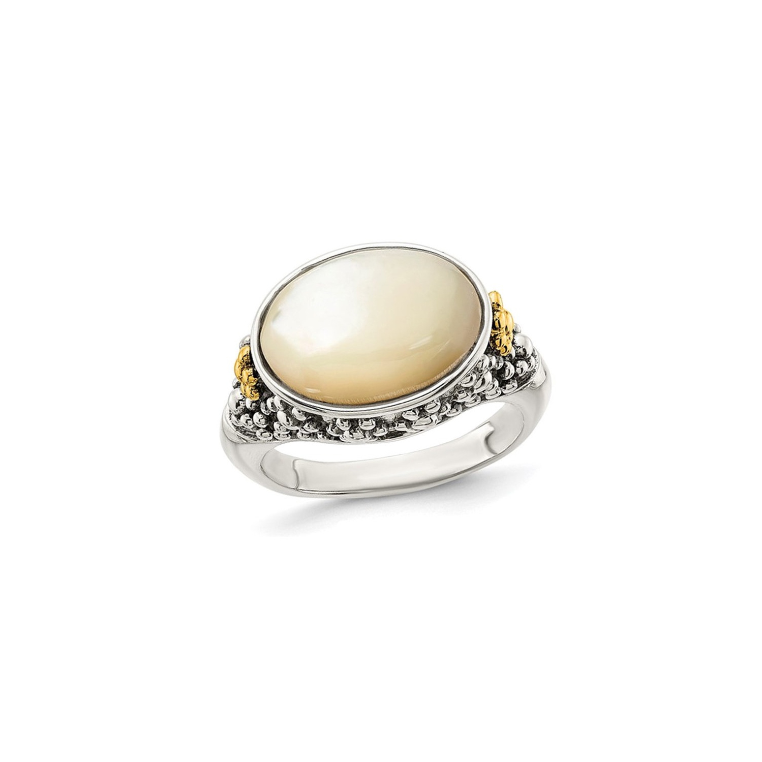 Anneau de nacre blanc en argent sterling avec des accents d'or 14 000