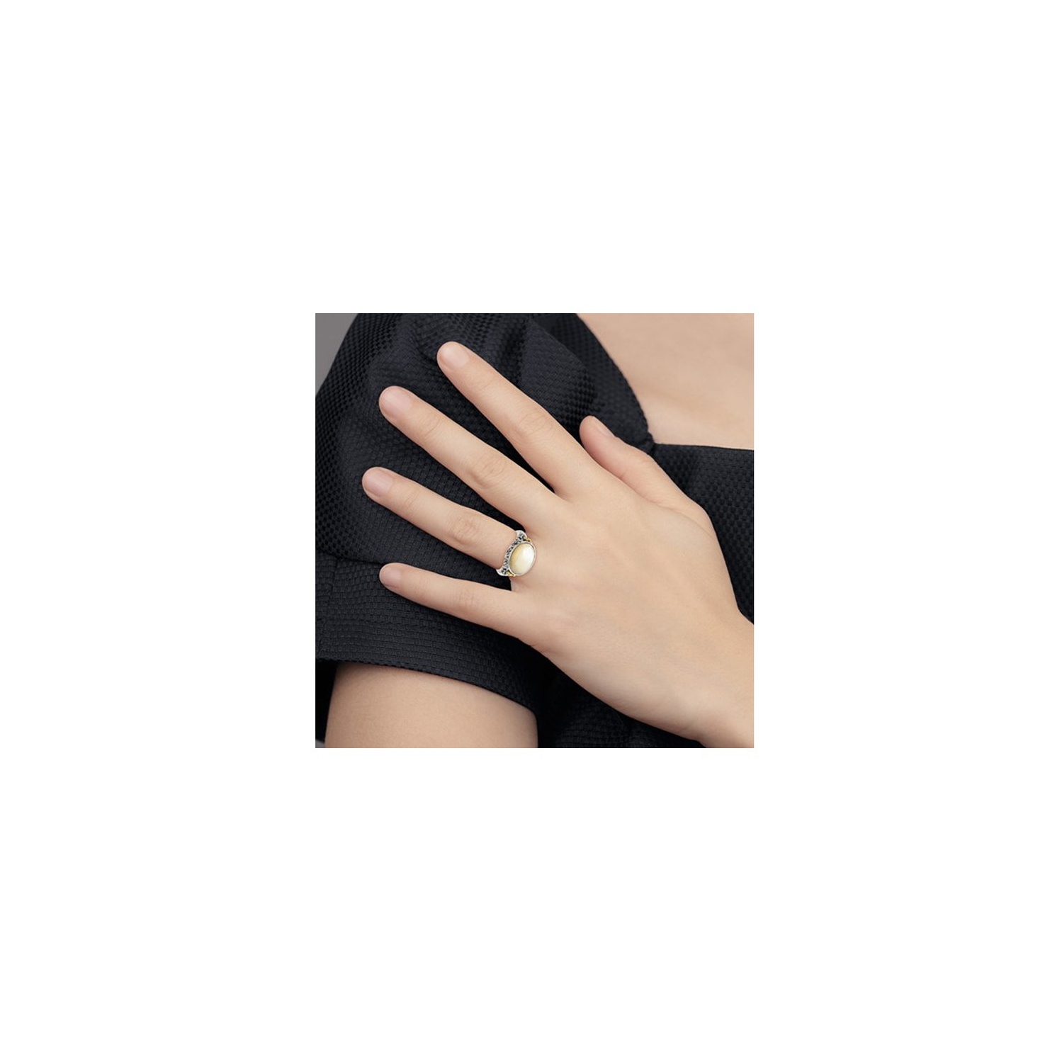 Anneau de nacre blanc en argent sterling avec des accents d'or 14 000