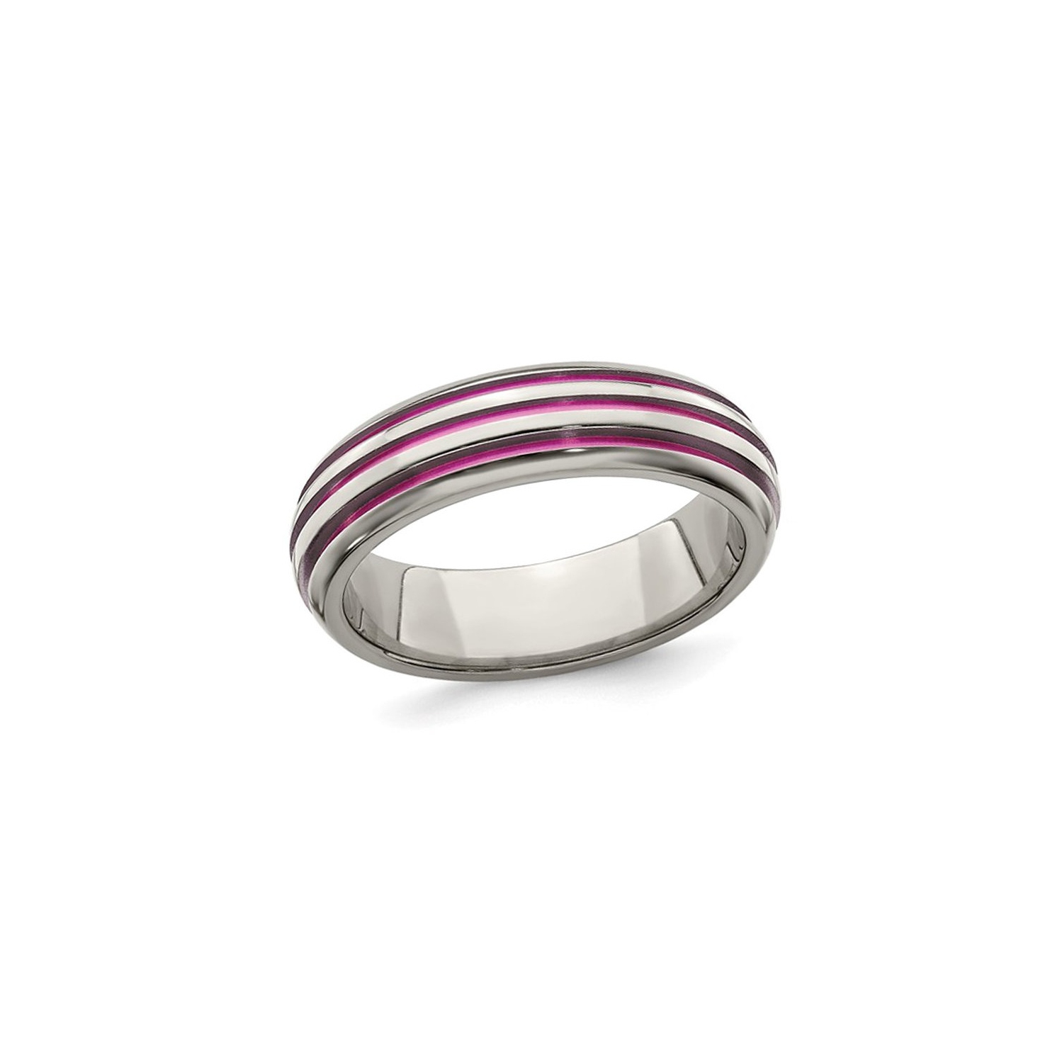 Ladies or Mens Titanium Pink Anodized Triple Grooved Band Ring