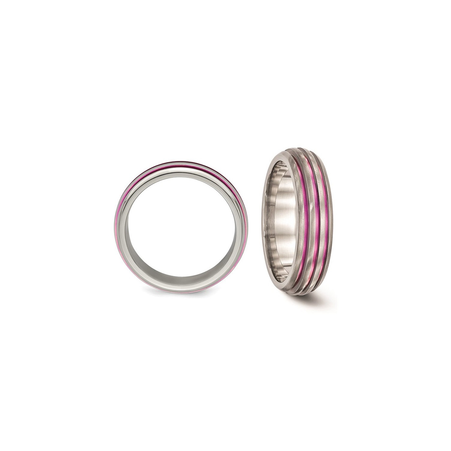 Ladies or Mens Titanium Pink Anodized Triple Grooved Band Ring