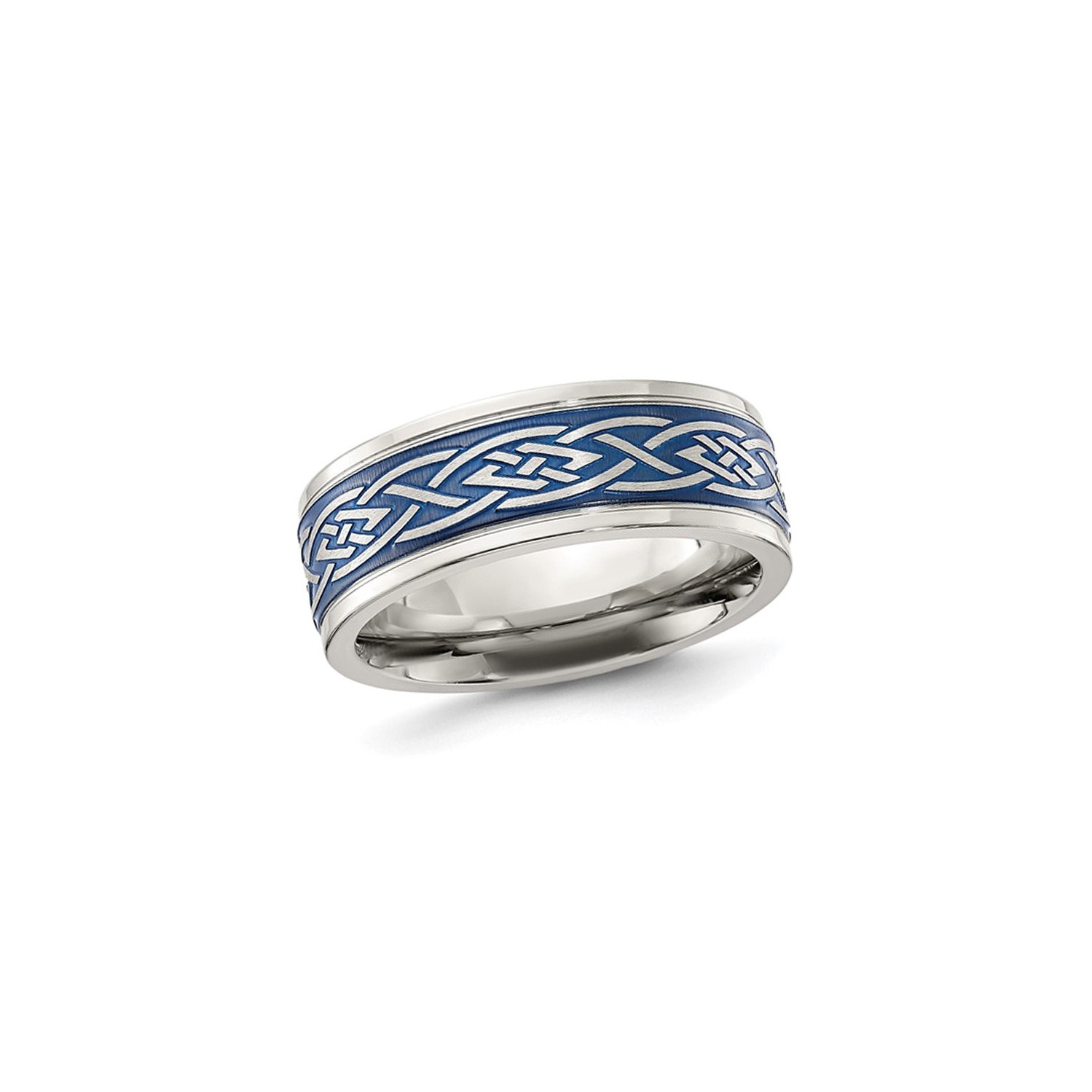 Bague de bande celtique plaqu?? bleu en acier inoxydable