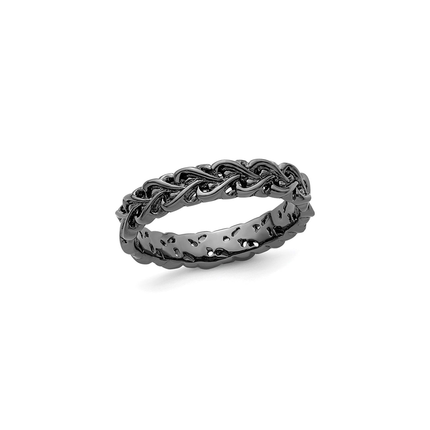 Bague de bande sculpt??e noire en argent sterling