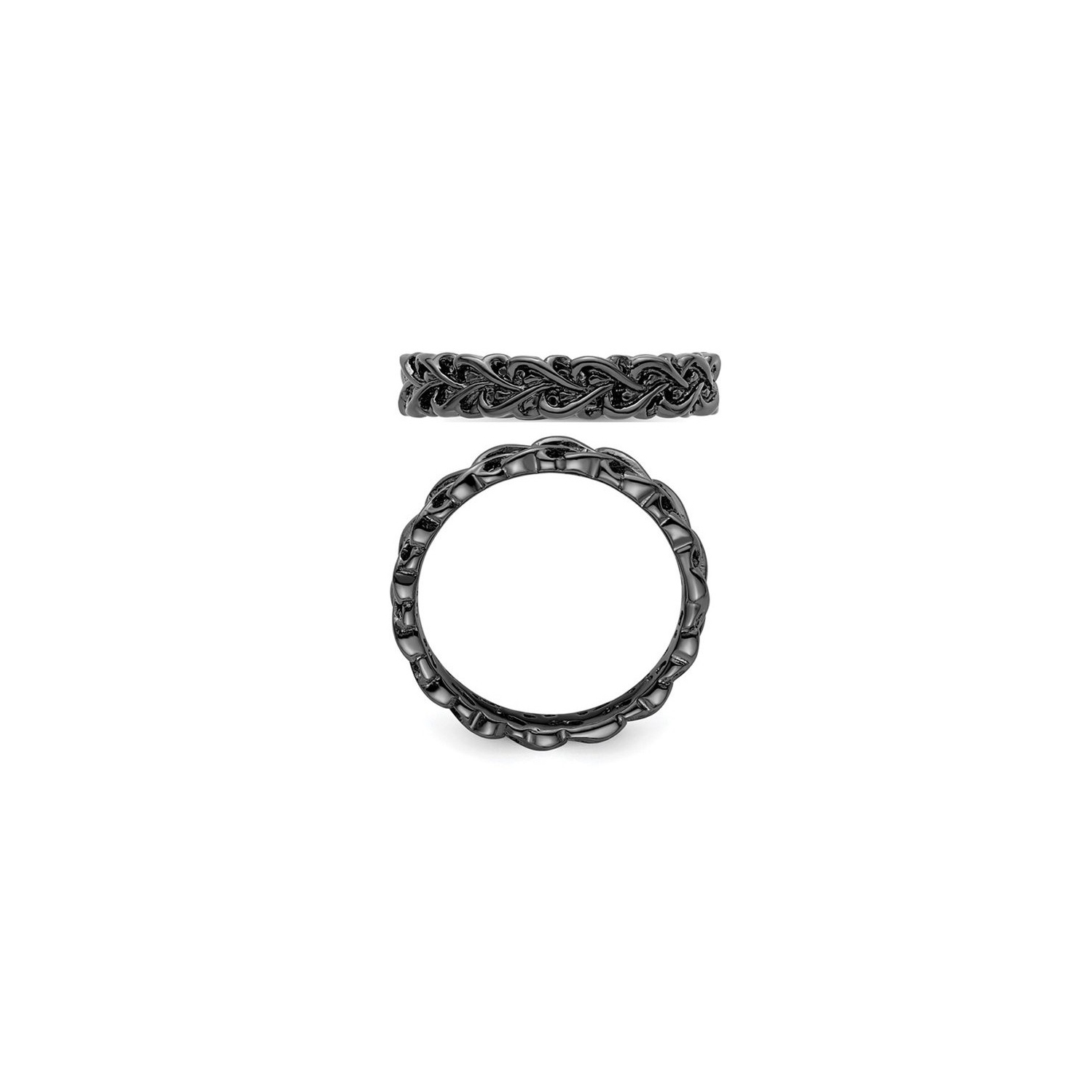 Bague de bande sculpt??e noire en argent sterling