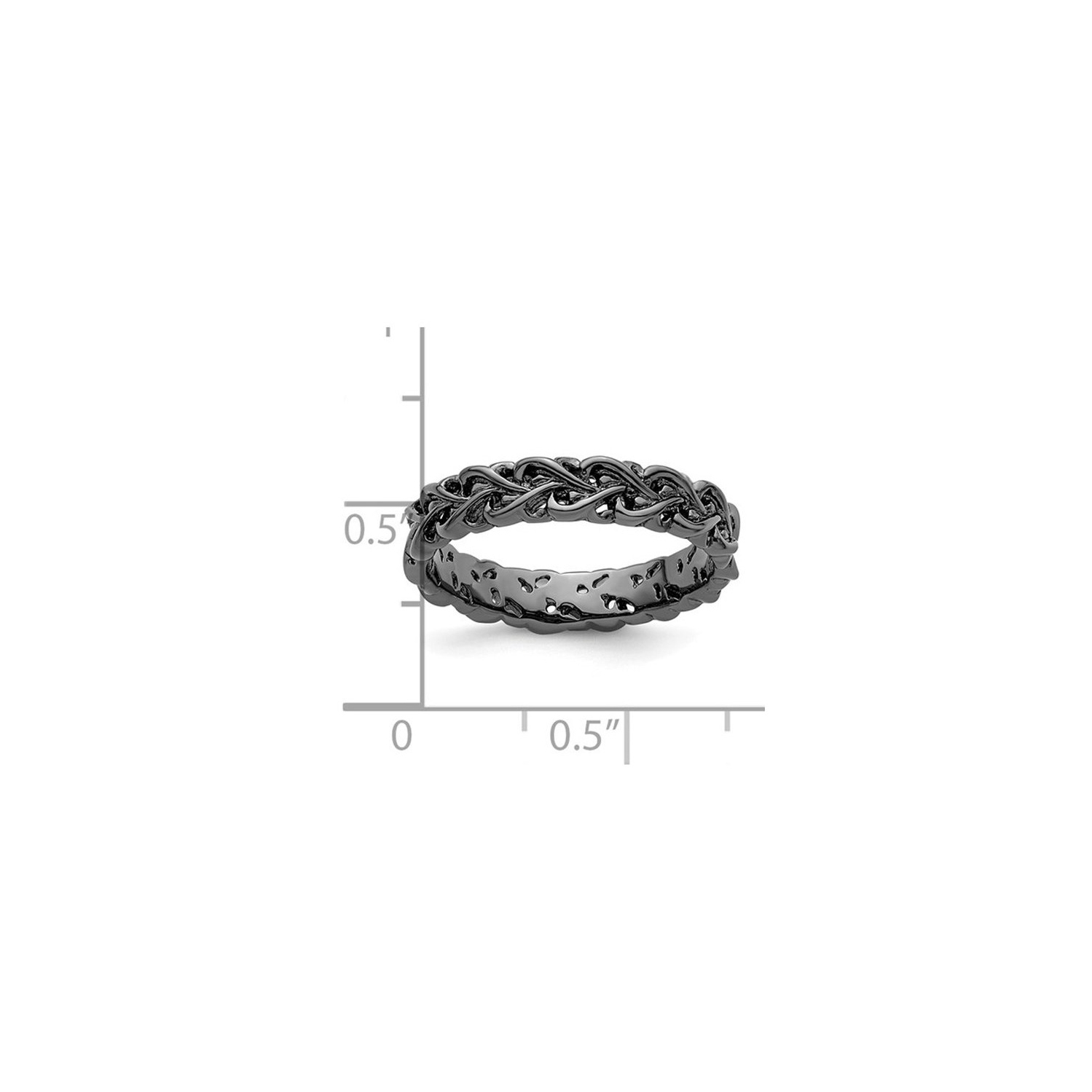 Bague de bande sculpt??e noire en argent sterling