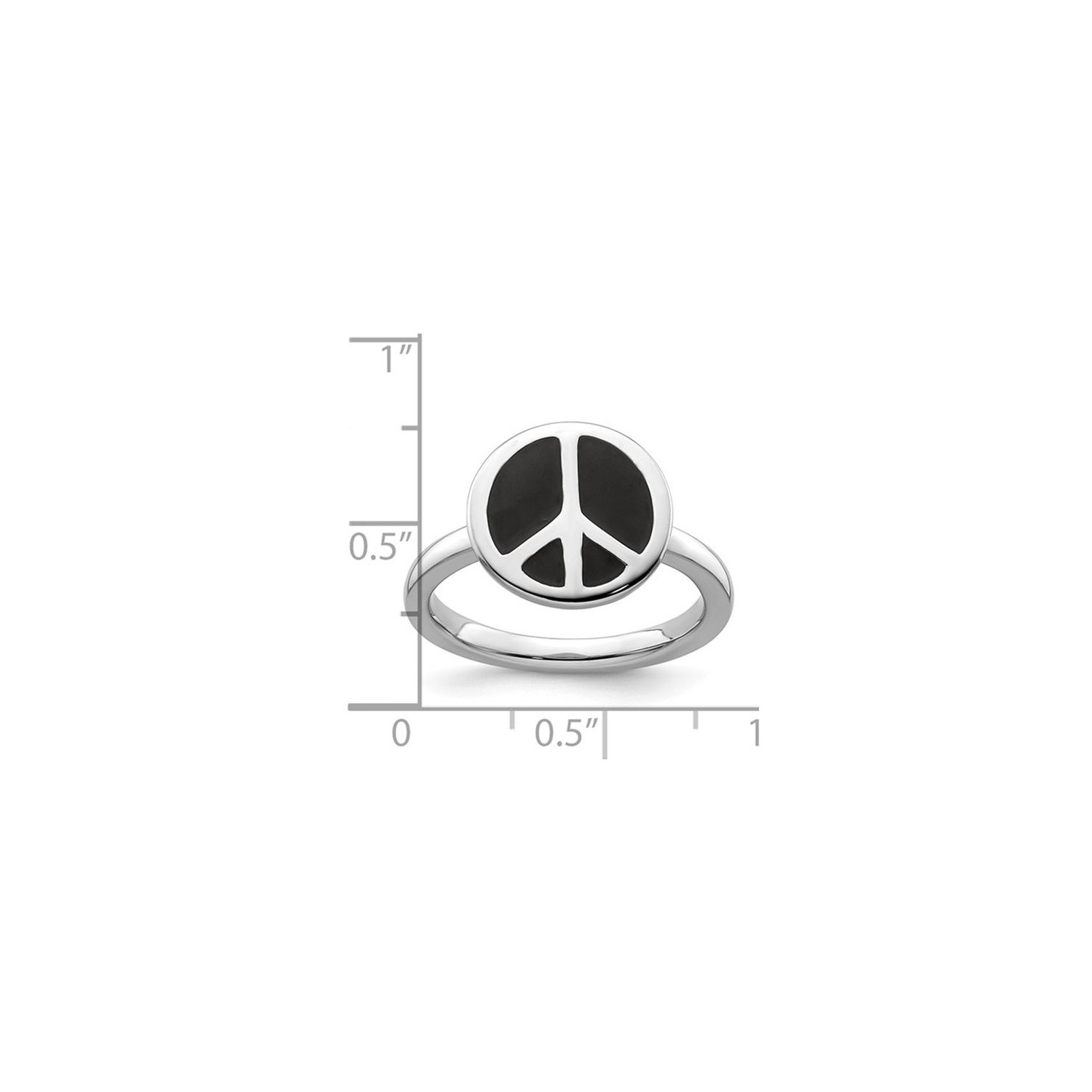 Black Enamel Peace Sign Ring in Sterling Silver