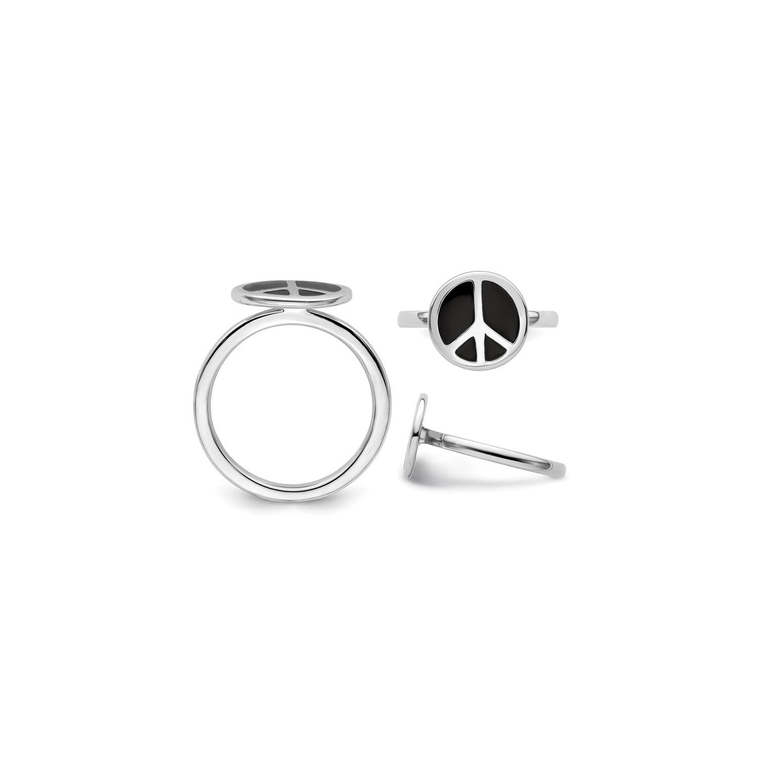 Black Enamel Peace Sign Ring in Sterling Silver
