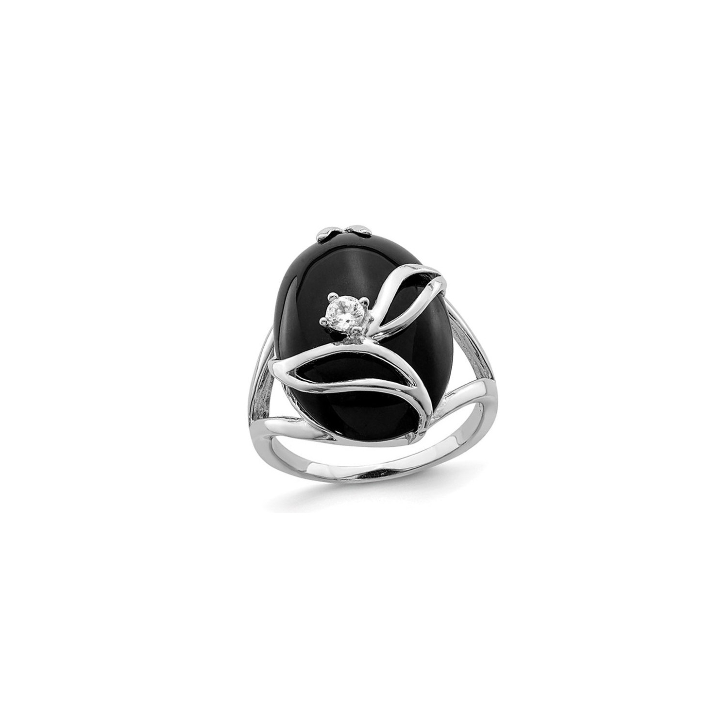 Black Onyx Ring in Sterling Silver with Synthetic Cubic Zirconia