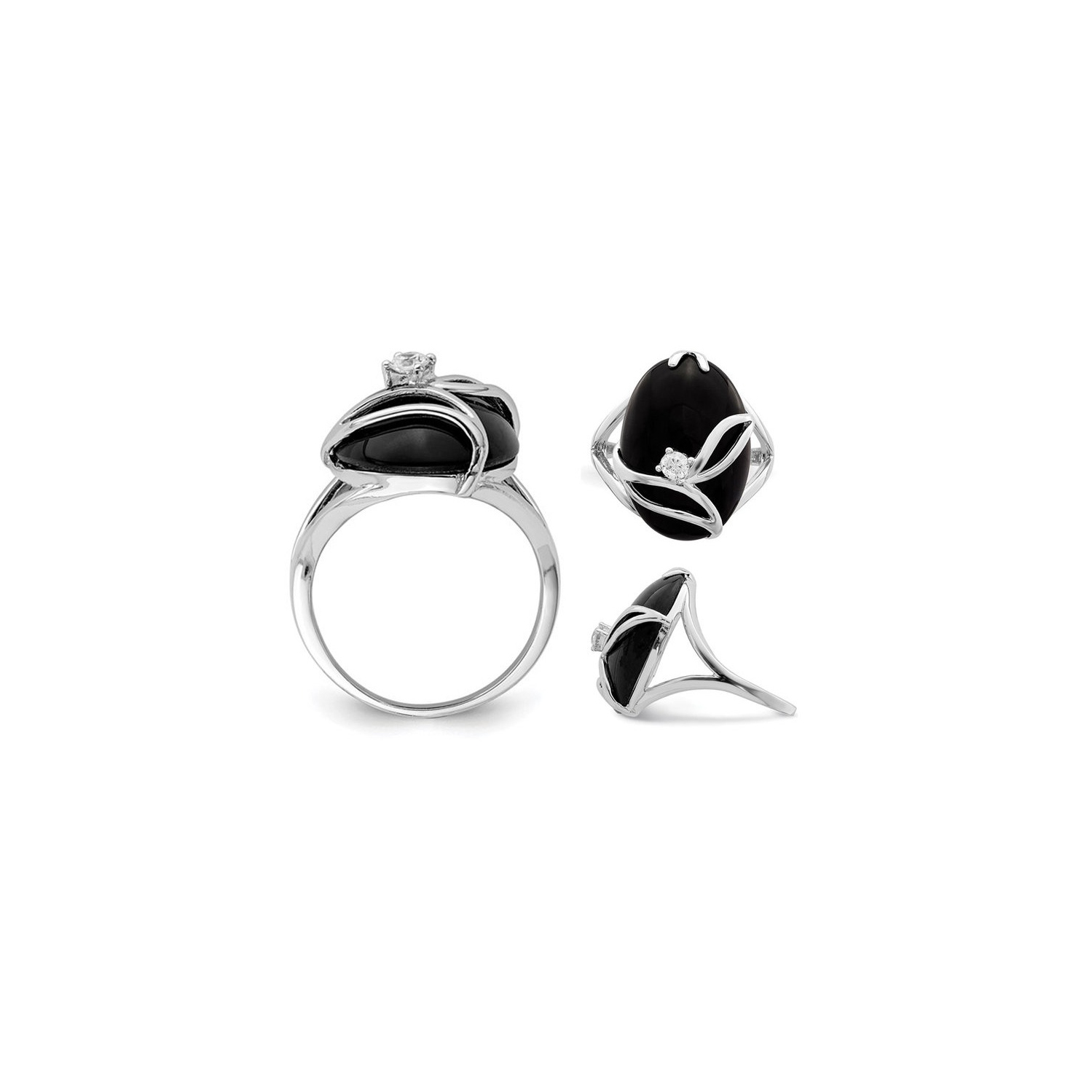 Black Onyx Ring in Sterling Silver with Synthetic Cubic Zirconia