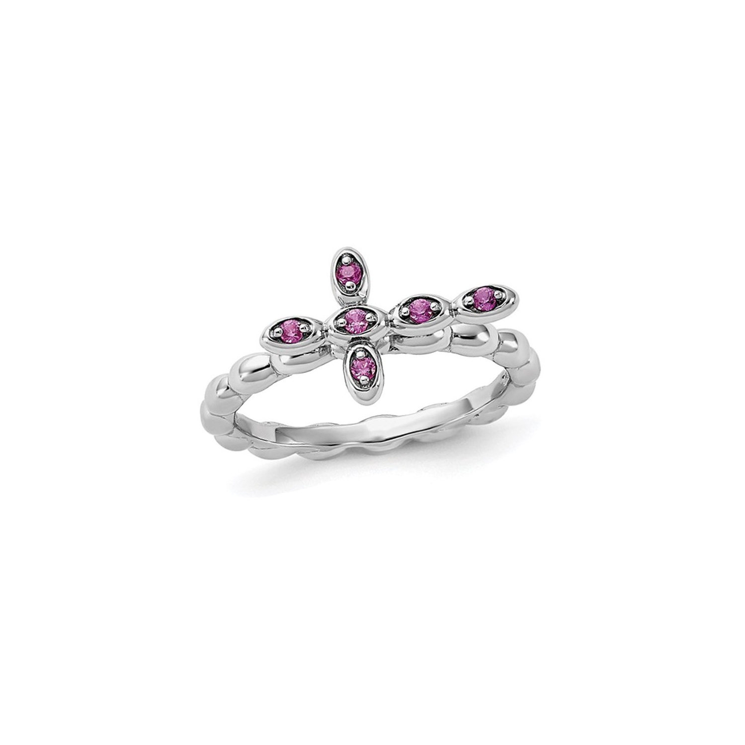 1/8 Carat Lab-Created Ruby Cross Ring in Sterling Silver