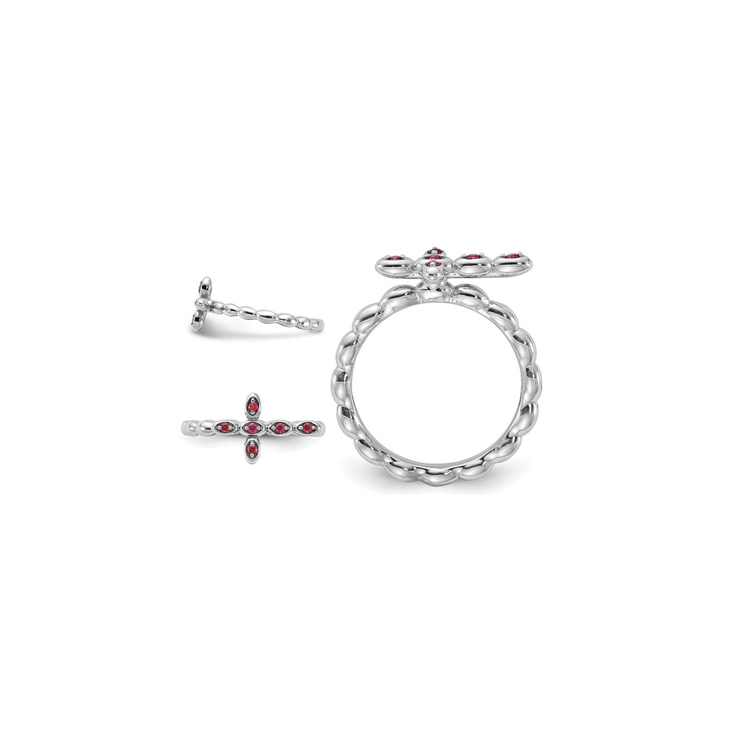 1/8 Carat Lab-Created Ruby Cross Ring in Sterling Silver