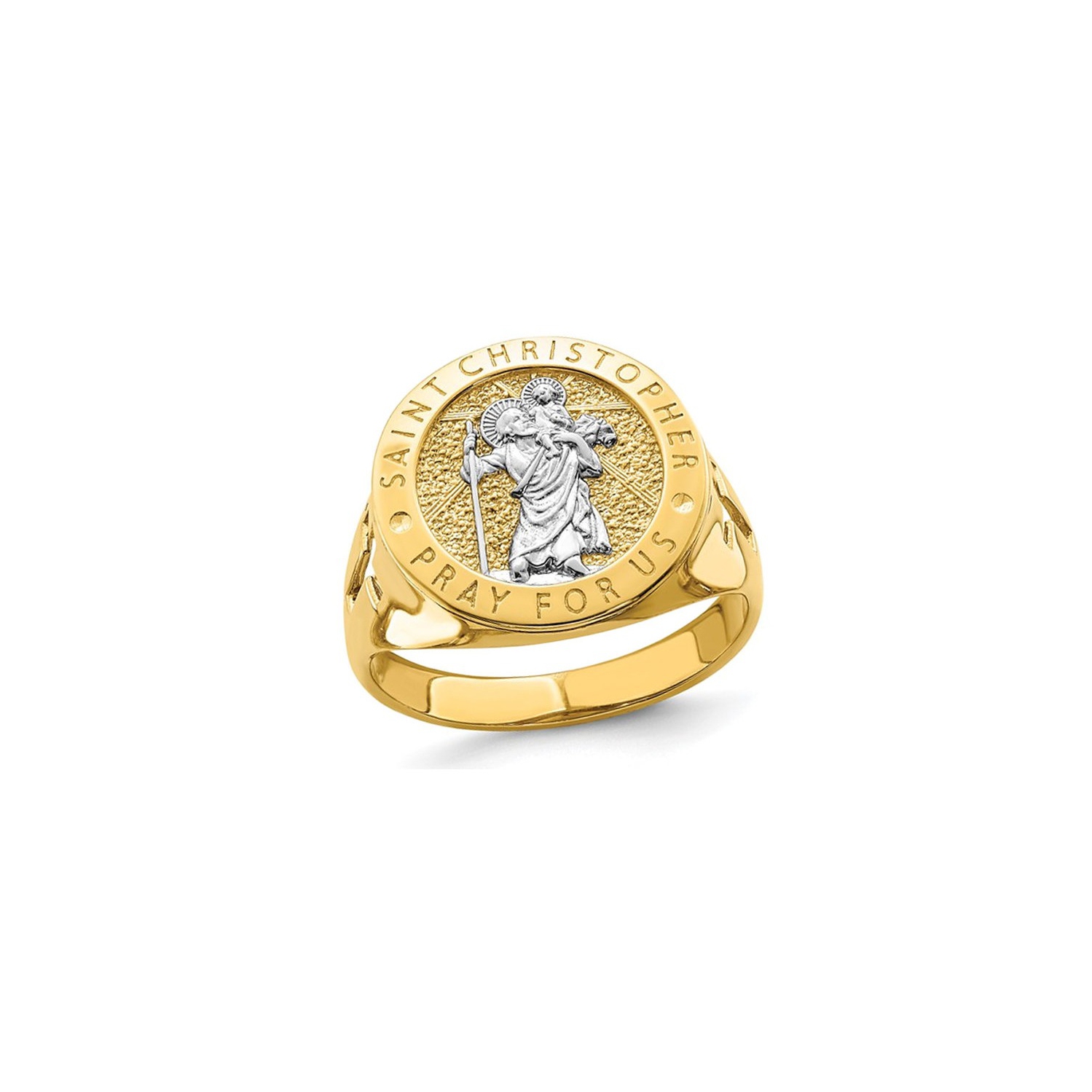 Mens 14K Yellow Gold Saint Christopher Ring