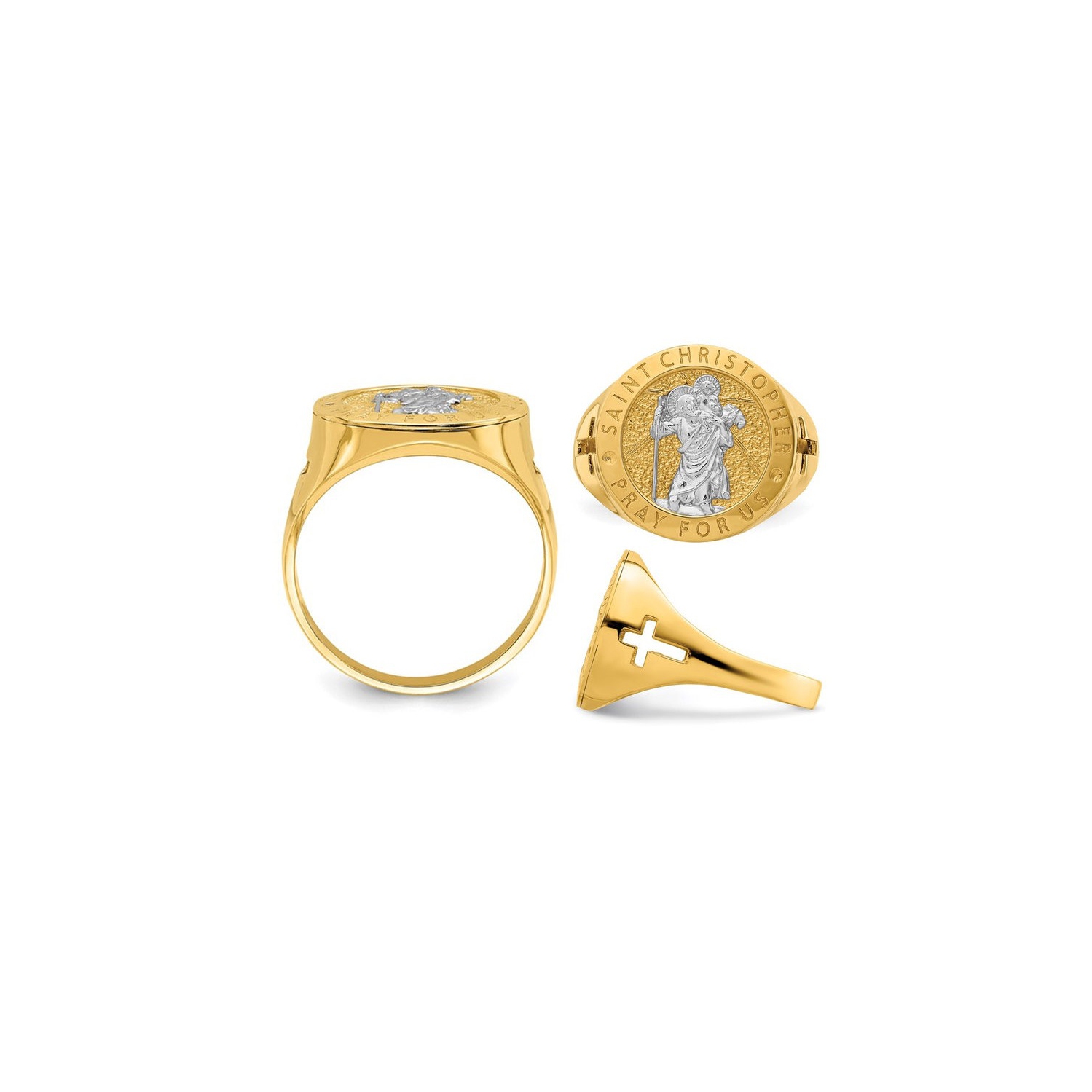 Mens 14K Yellow Gold Saint Christopher Ring