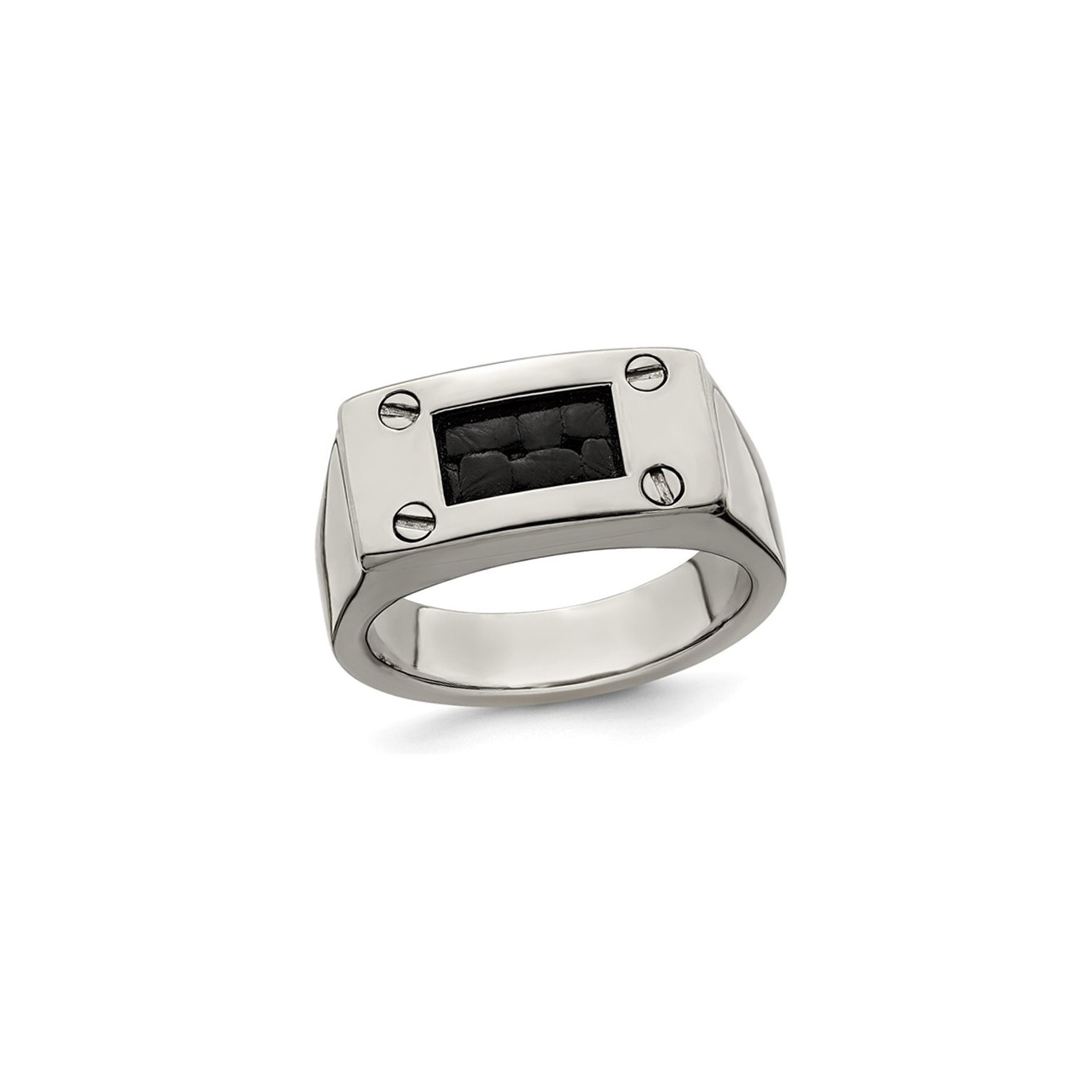 Mens Titanium Ring with Black Leather Insert