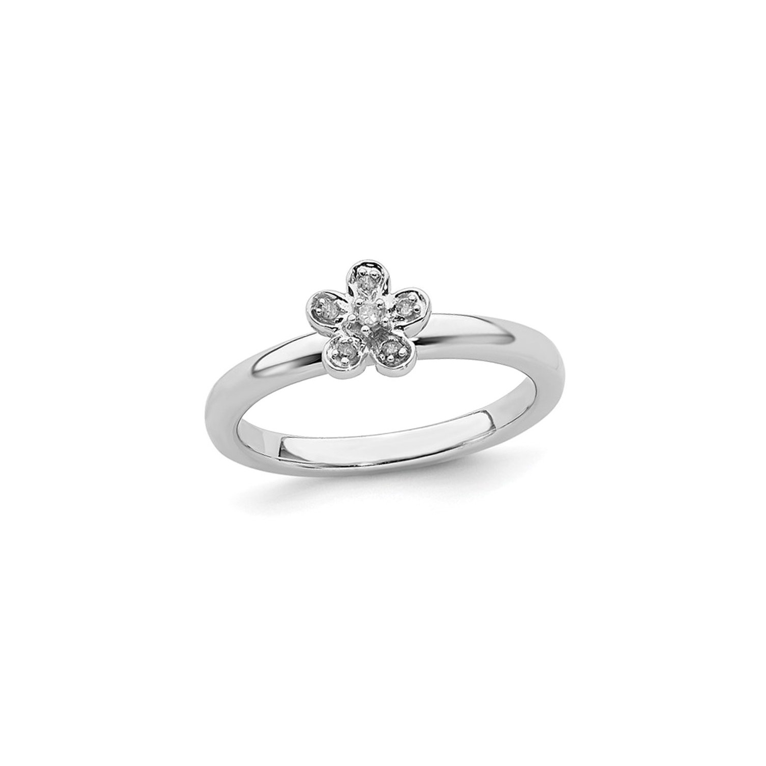 Sterling Silver Flower Ring with Diamond Accent