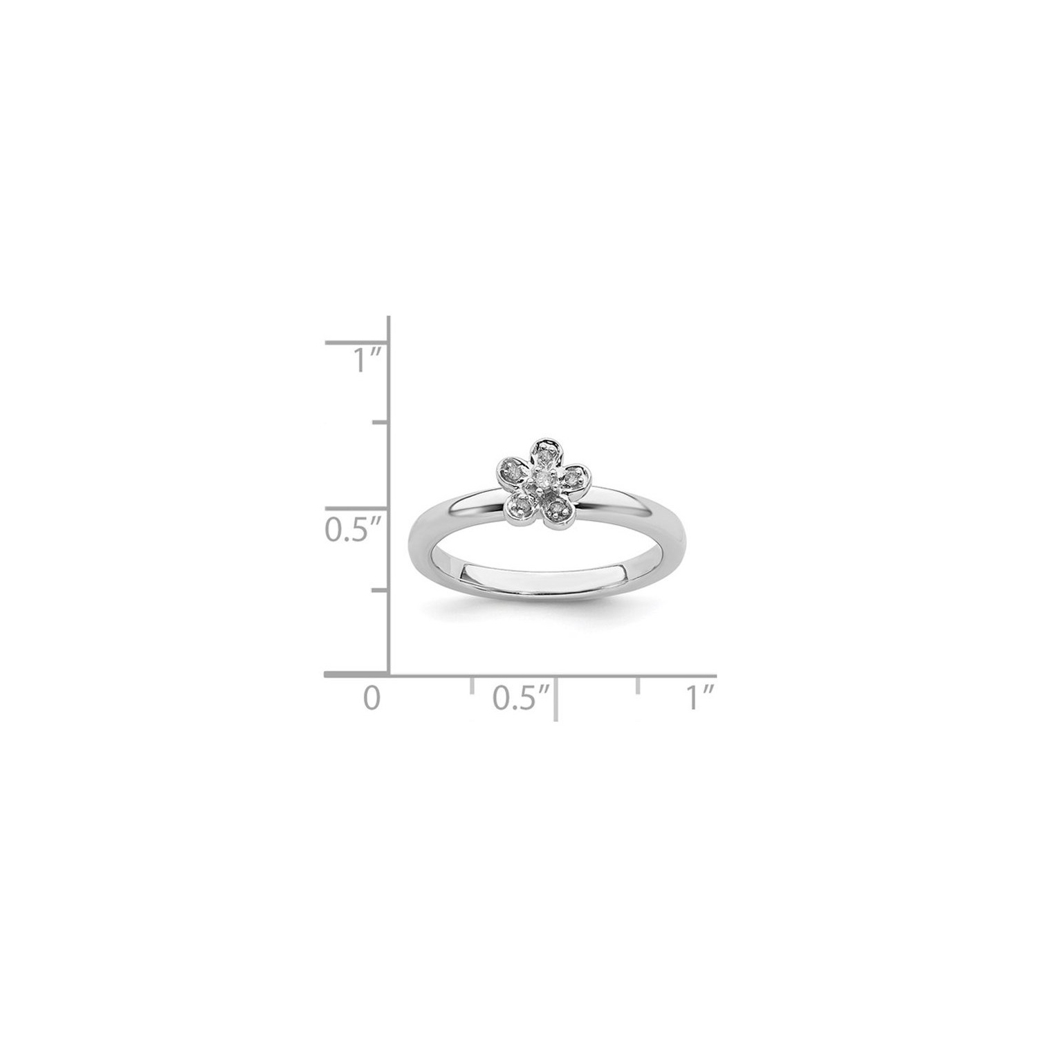 Sterling Silver Flower Ring with Diamond Accent