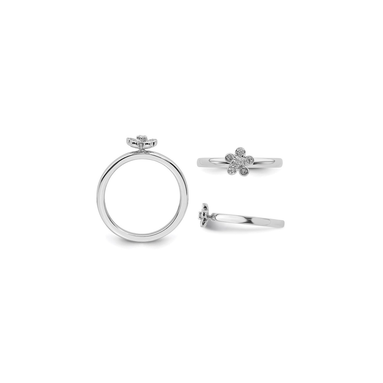 Sterling Silver Flower Ring with Diamond Accent