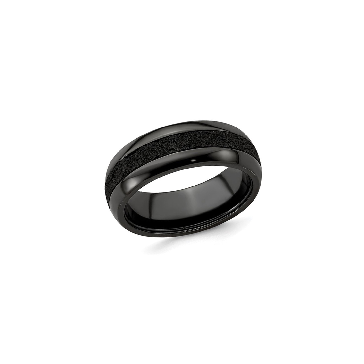Mens Black Titanium 8mm Pattern Band Ring with Black Crete