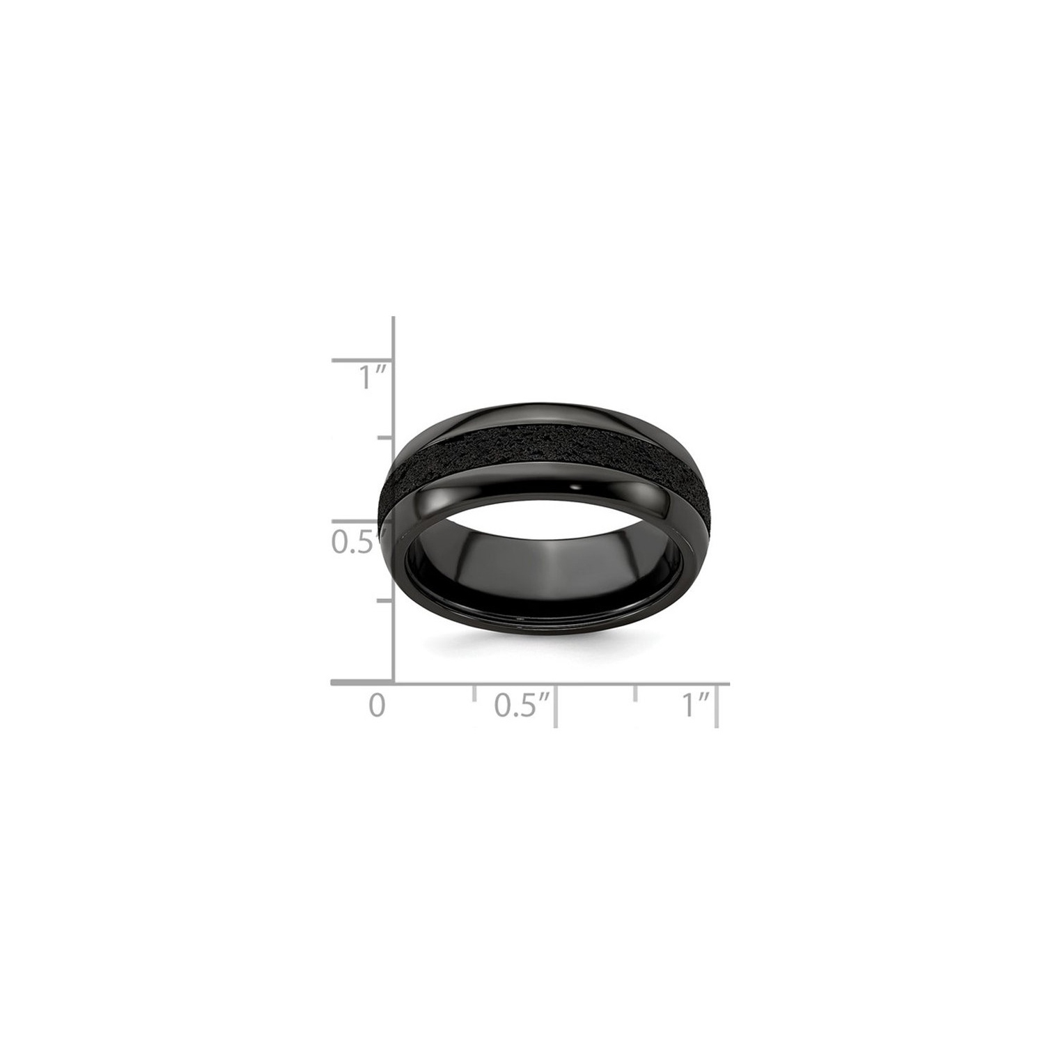 Mens Black Titanium 8mm Pattern Band Ring with Black Crete