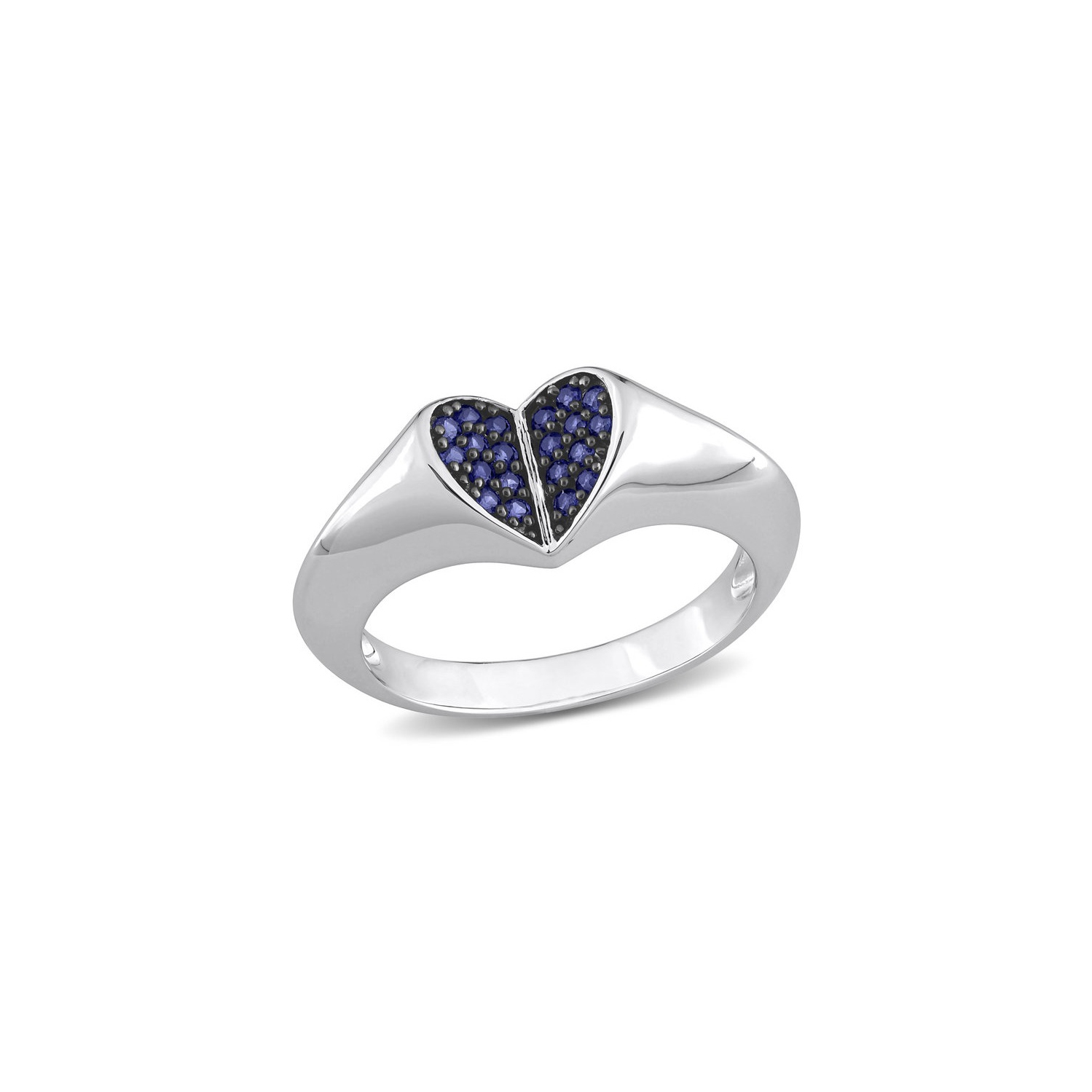 1/5 Carat Lab-Created Blue Sapphire Pave Heart Ring in Sterling Silver