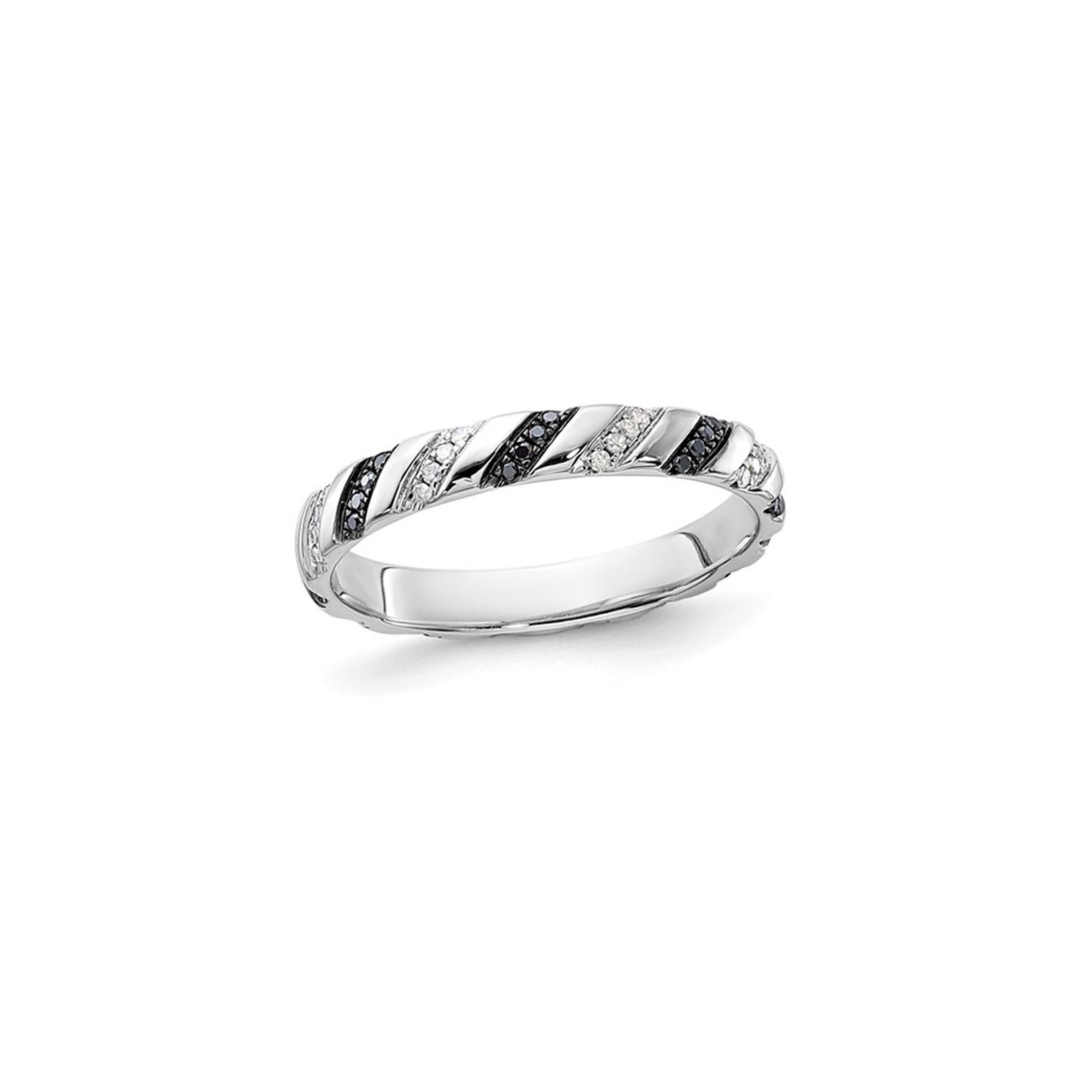 1/5 carat Bague de bande de diamant noir et blanc en argent sterling