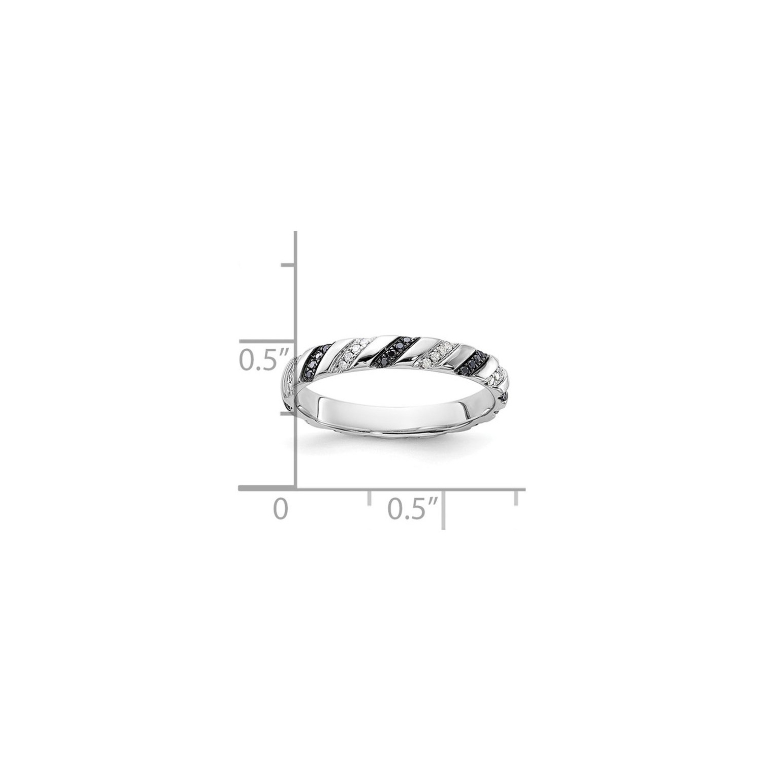 1/5 carat Bague de bande de diamant noir et blanc en argent sterling