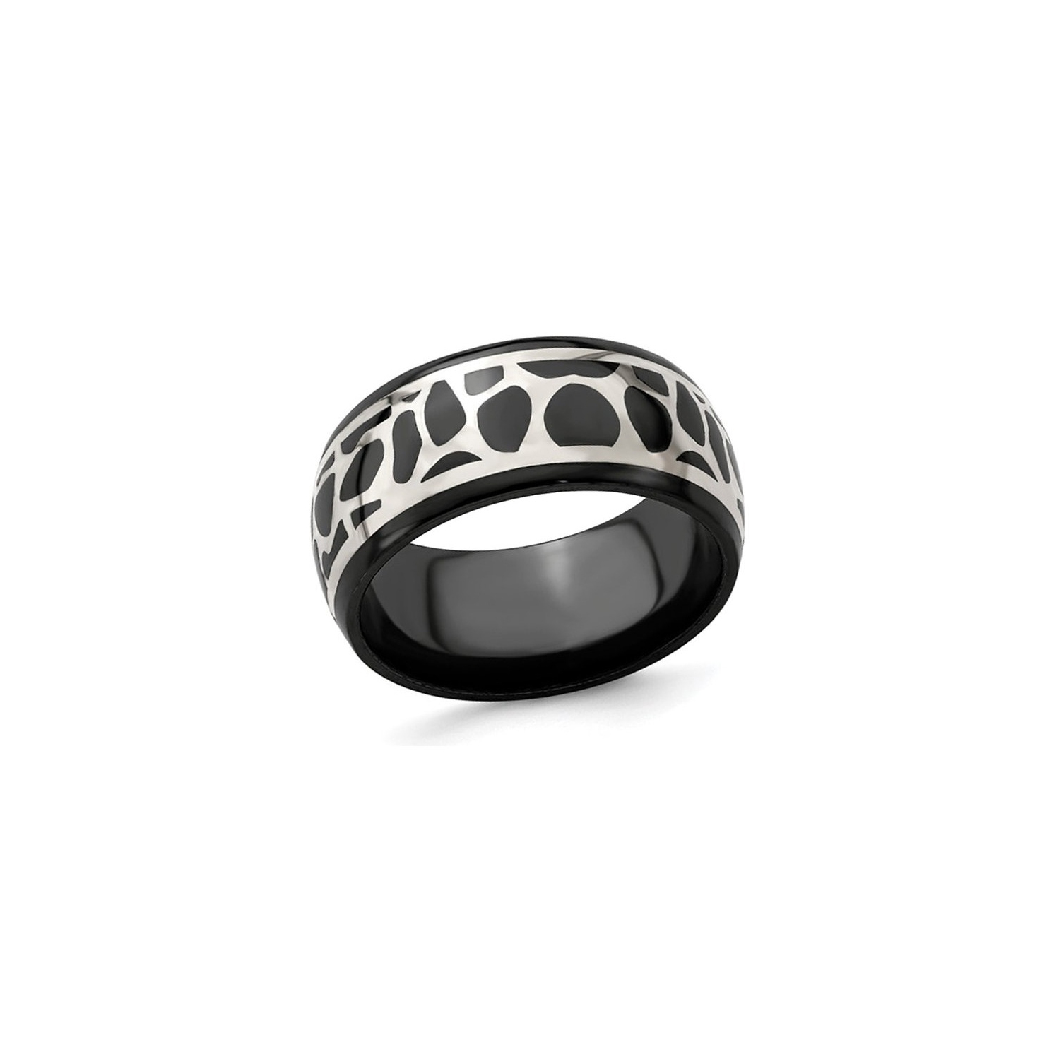 Mens Black Titanium 10mm Cobblestone Ring with Sterling Silver