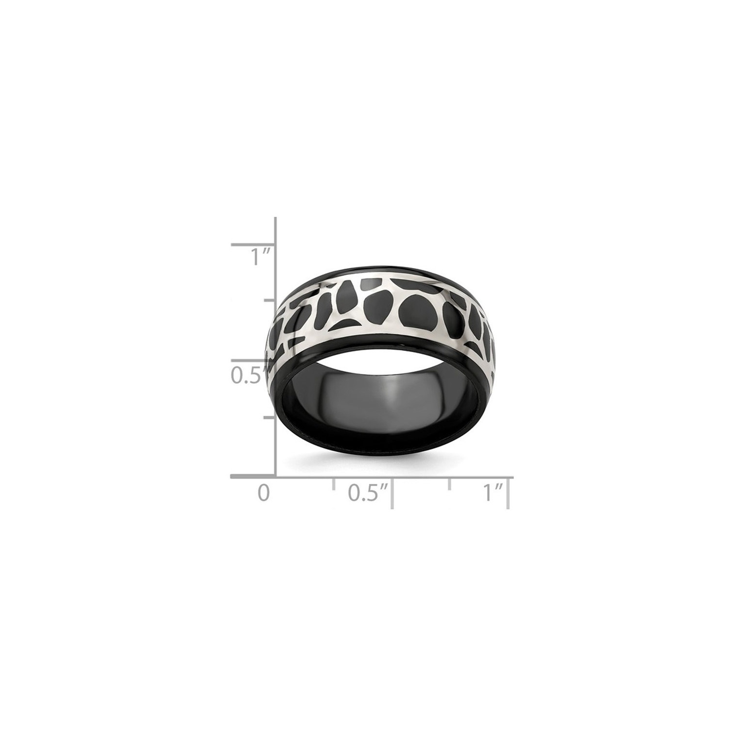 Mens Black Titanium 10mm Cobblestone Ring with Sterling Silver