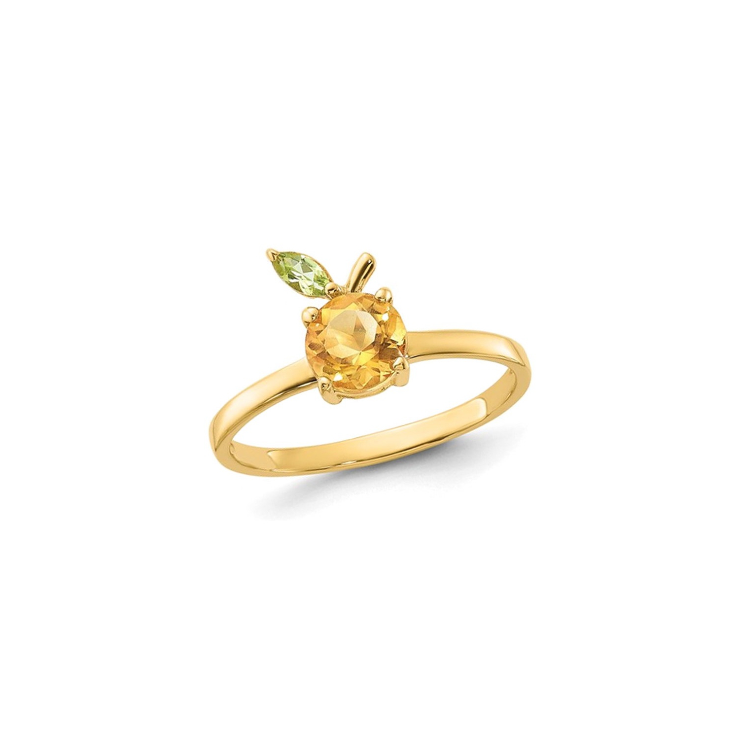 7/8 Carat Citrine Orange with Peridot Leaf Ring in 14K Yellow Gold (SIZE 7)
