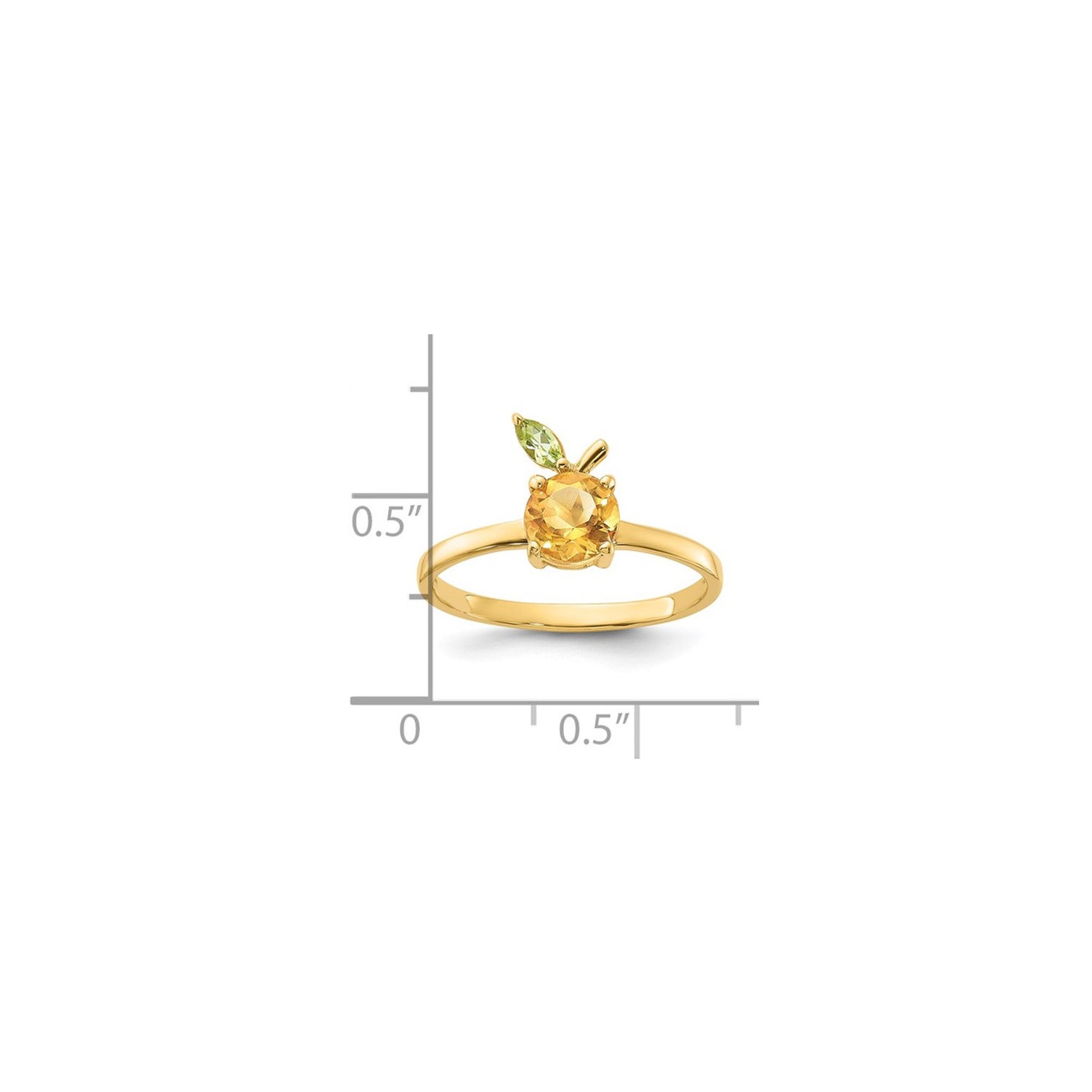 7/8 Carat Citrine Orange with Peridot Leaf Ring in 14K Yellow Gold (SIZE 7)