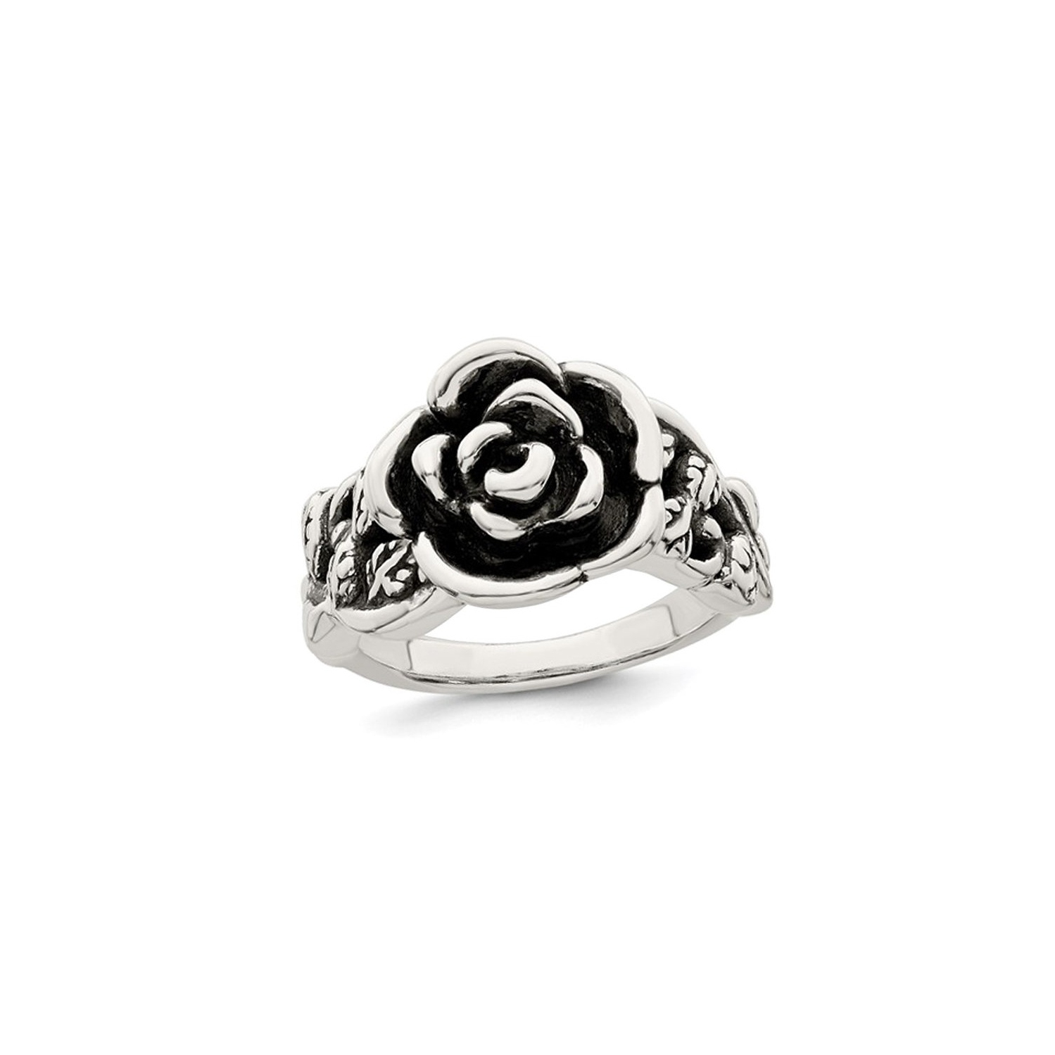 Sterling Silver Antiqued Rose Flower Ring