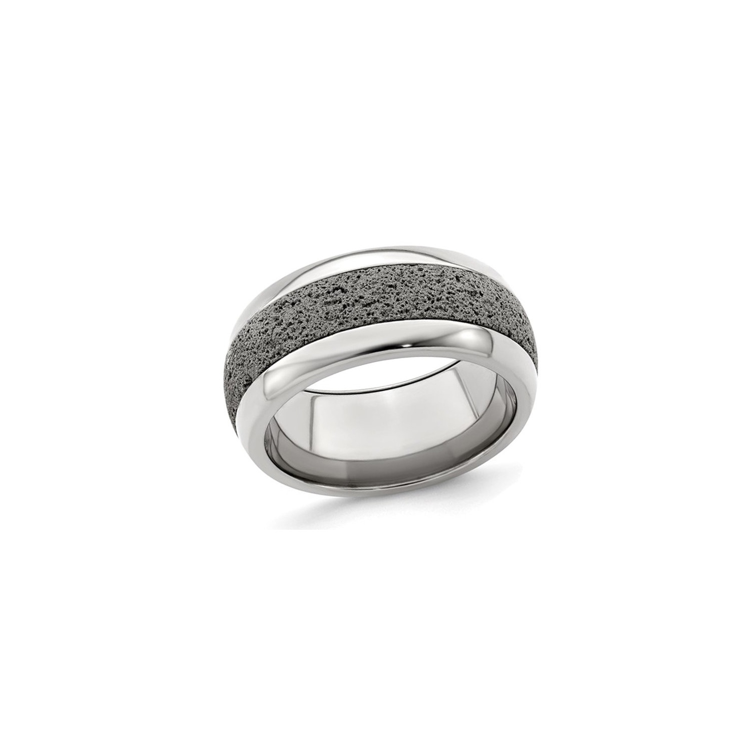 Mens Titanium 10mm Pattern Band Ring with Grey Crete