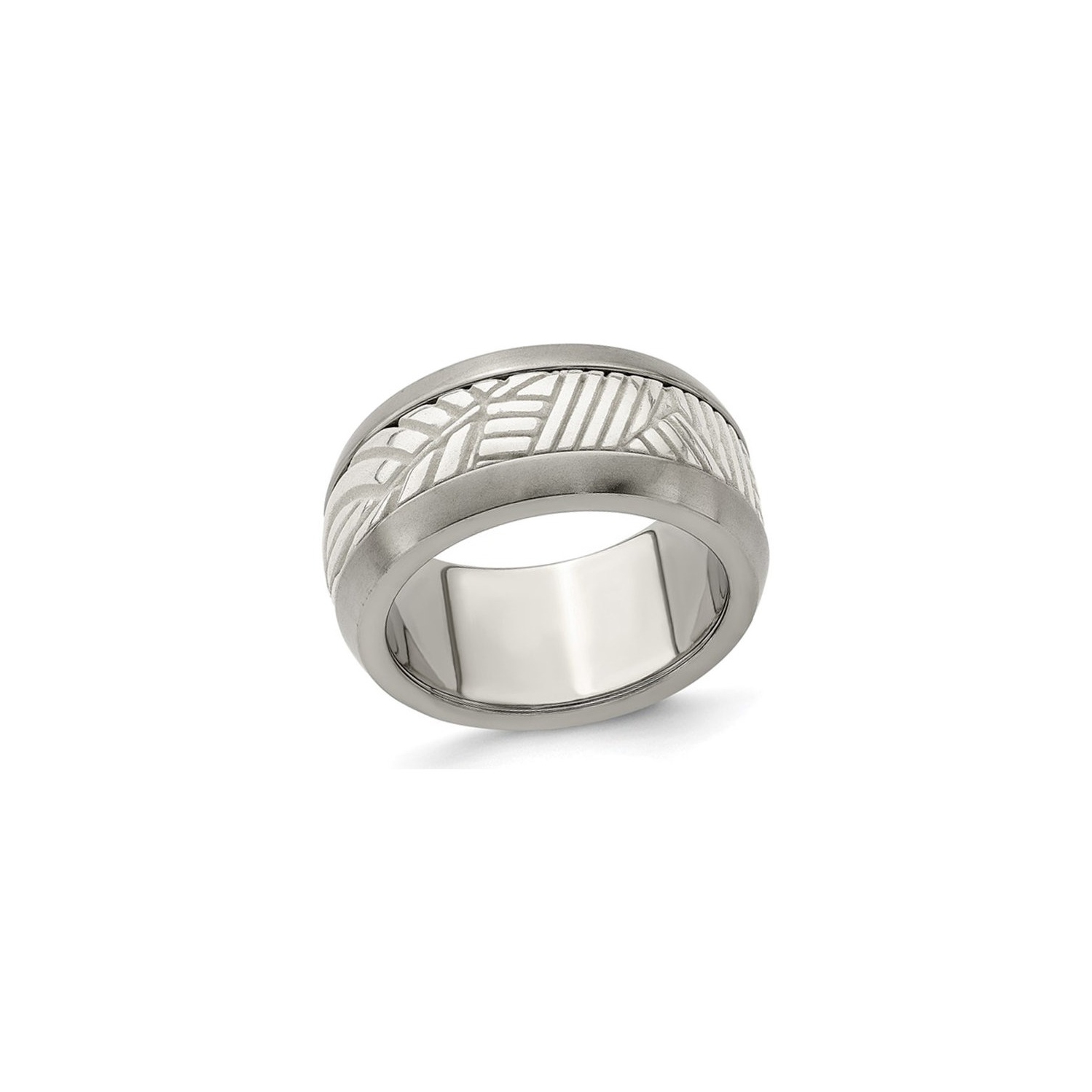 Titane pour hommes et anneau de bande de feuille de motif en argent sterling de 11 mm