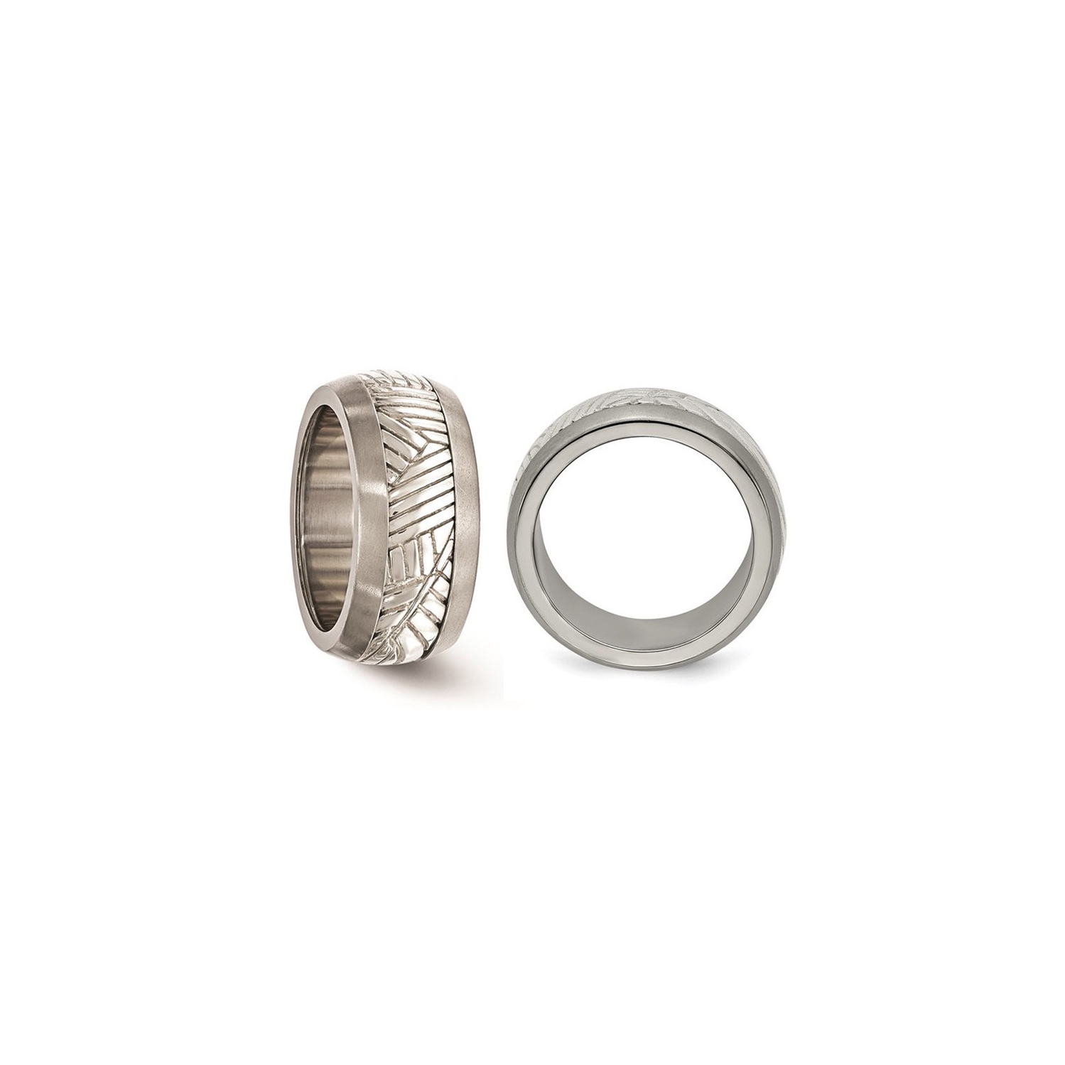 Titane pour hommes et anneau de bande de feuille de motif en argent sterling de 11 mm