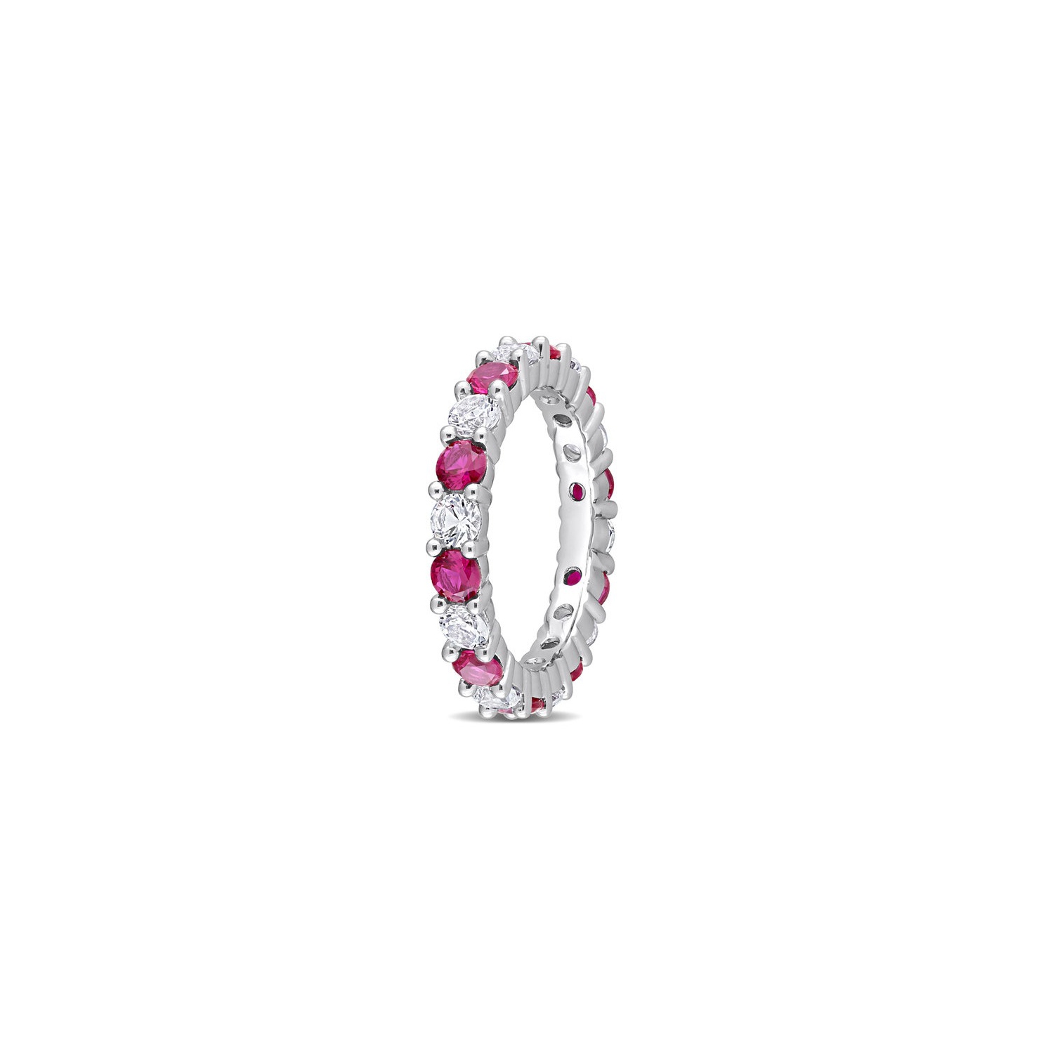 3.70 Carat Lab-Created Ruby and White Sapphire Eternity Band Ring in Sterling Silver