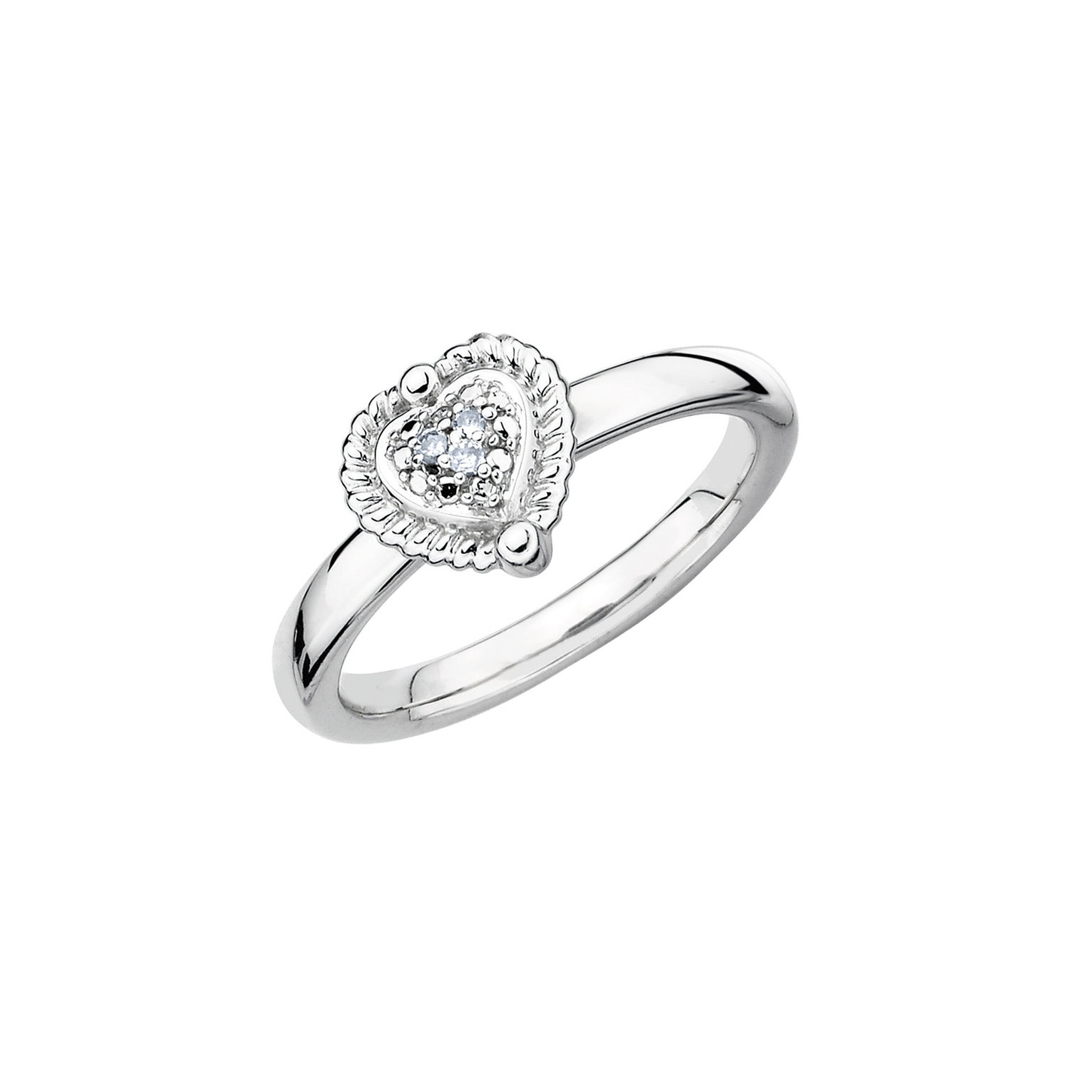 Bague en cœur rehaussé diamant, argent sterling