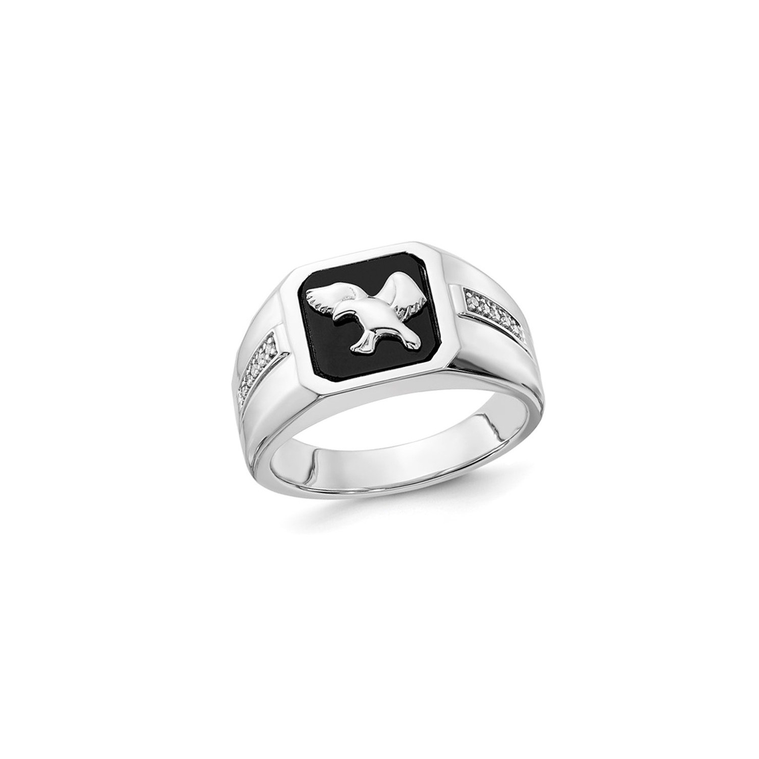 Mens Black Onyx Eagle Ring in 10K White Gold