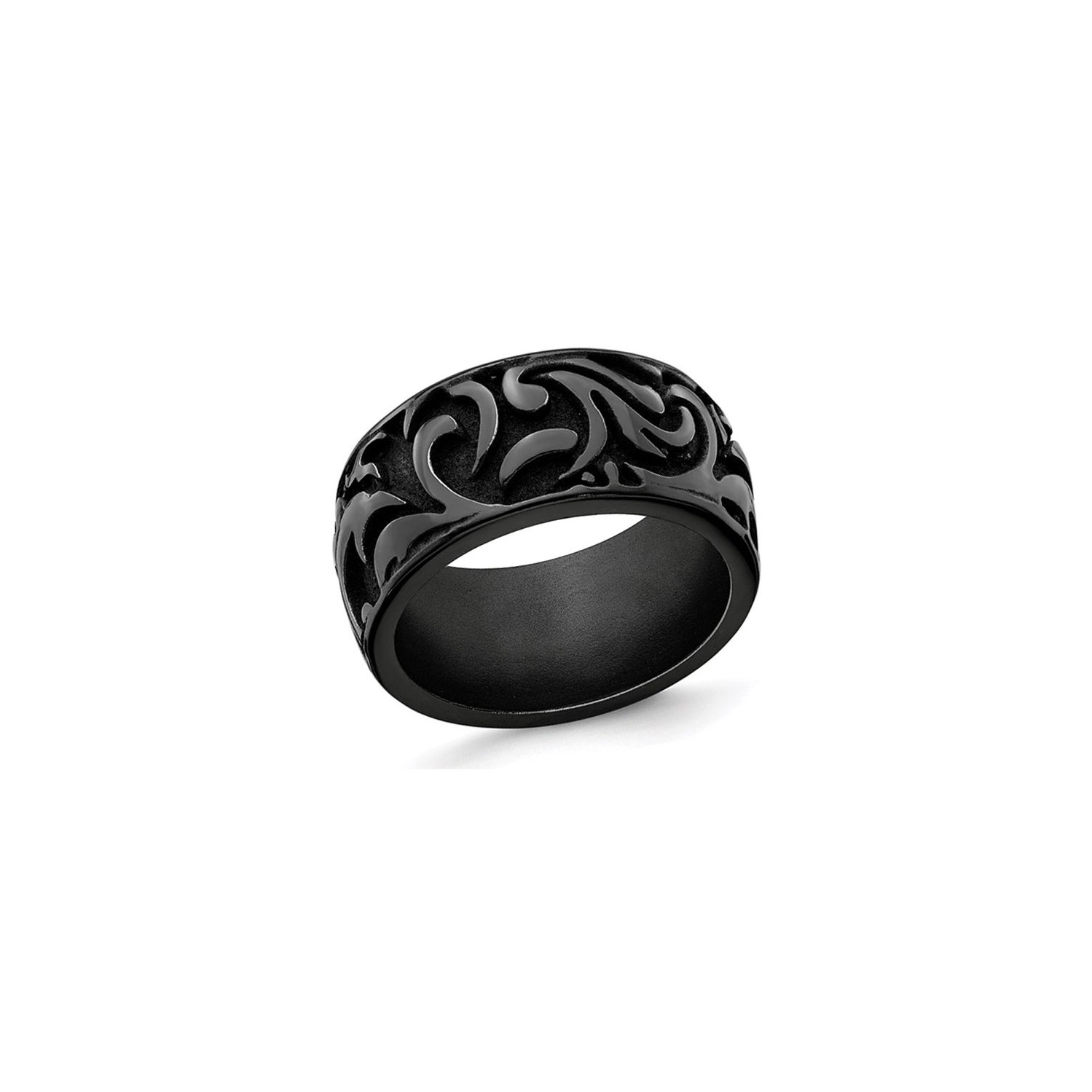 Mens Black Titanium 11mm Pattern Band Ring