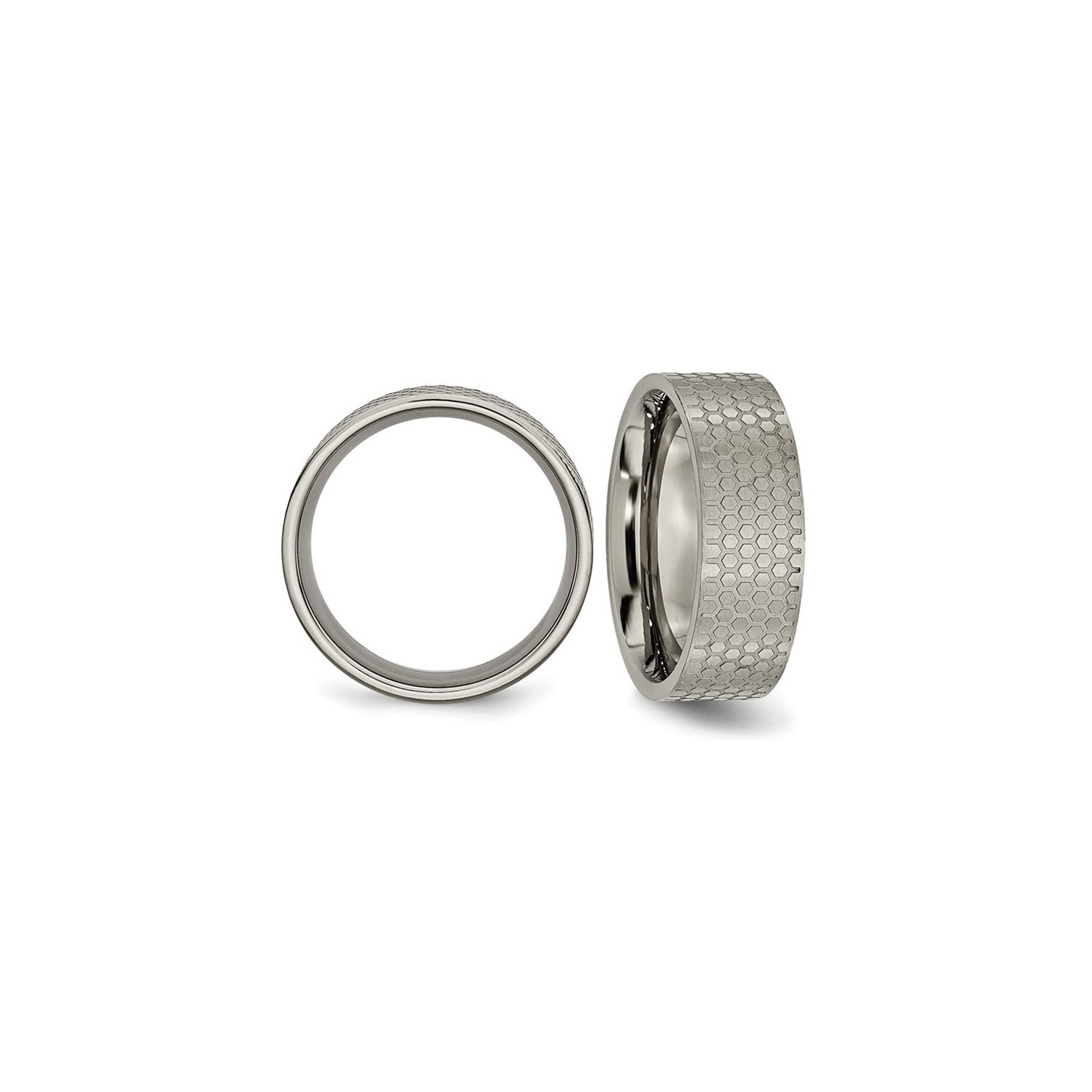 Mens Titanium Pattern Brushed Flat Band Ring 8mm